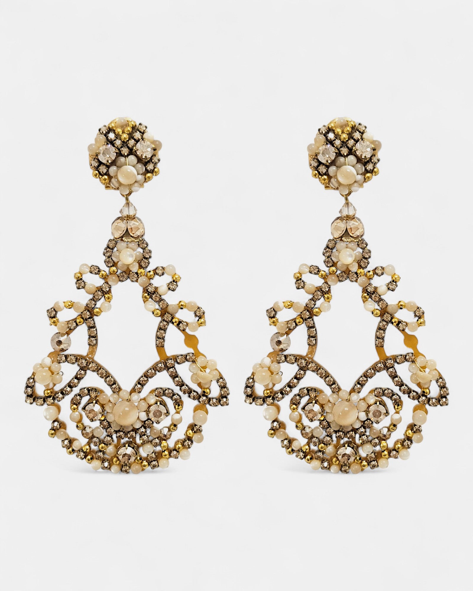 Regina Baroque Earrings with Pearls and Gold Crystals