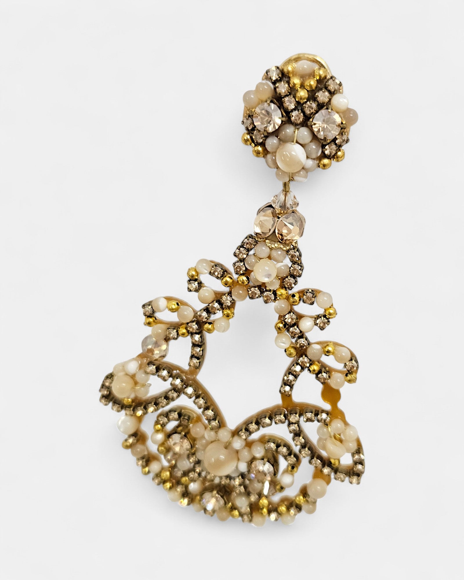Regina Baroque Earrings with Pearls and Gold Crystals