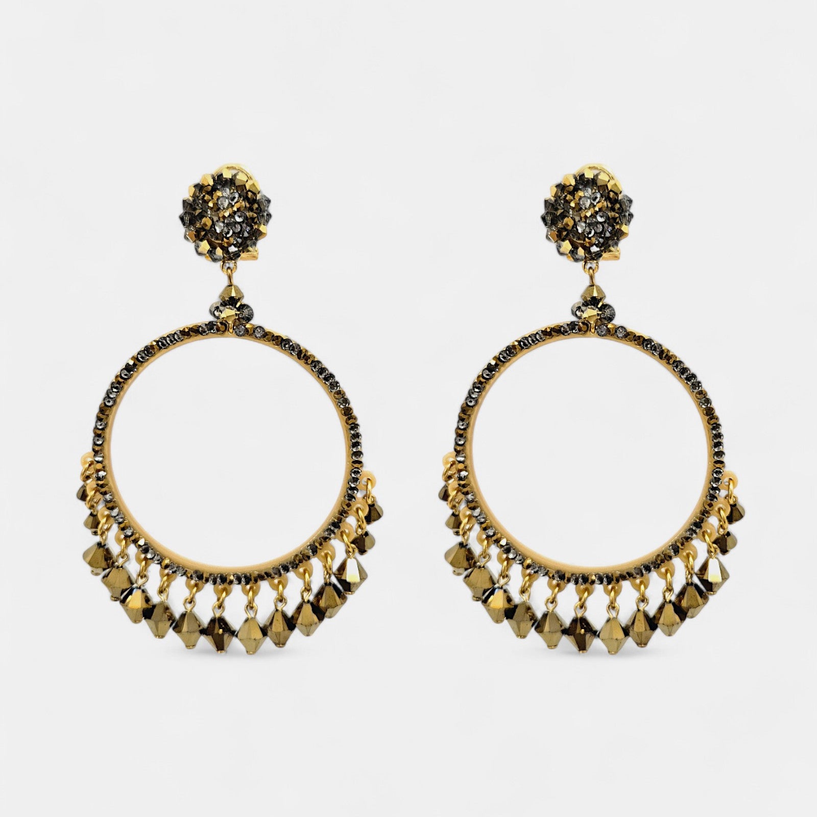 Pendientes Eterna aros dorados con cristales ahumados