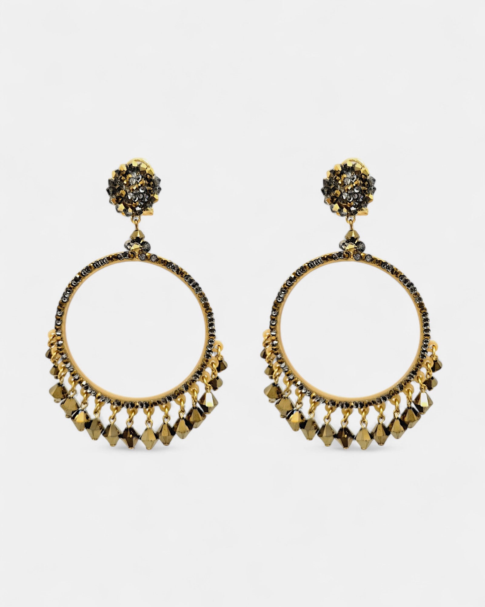 Pendientes Eterna aros dorados con cristales ahumados