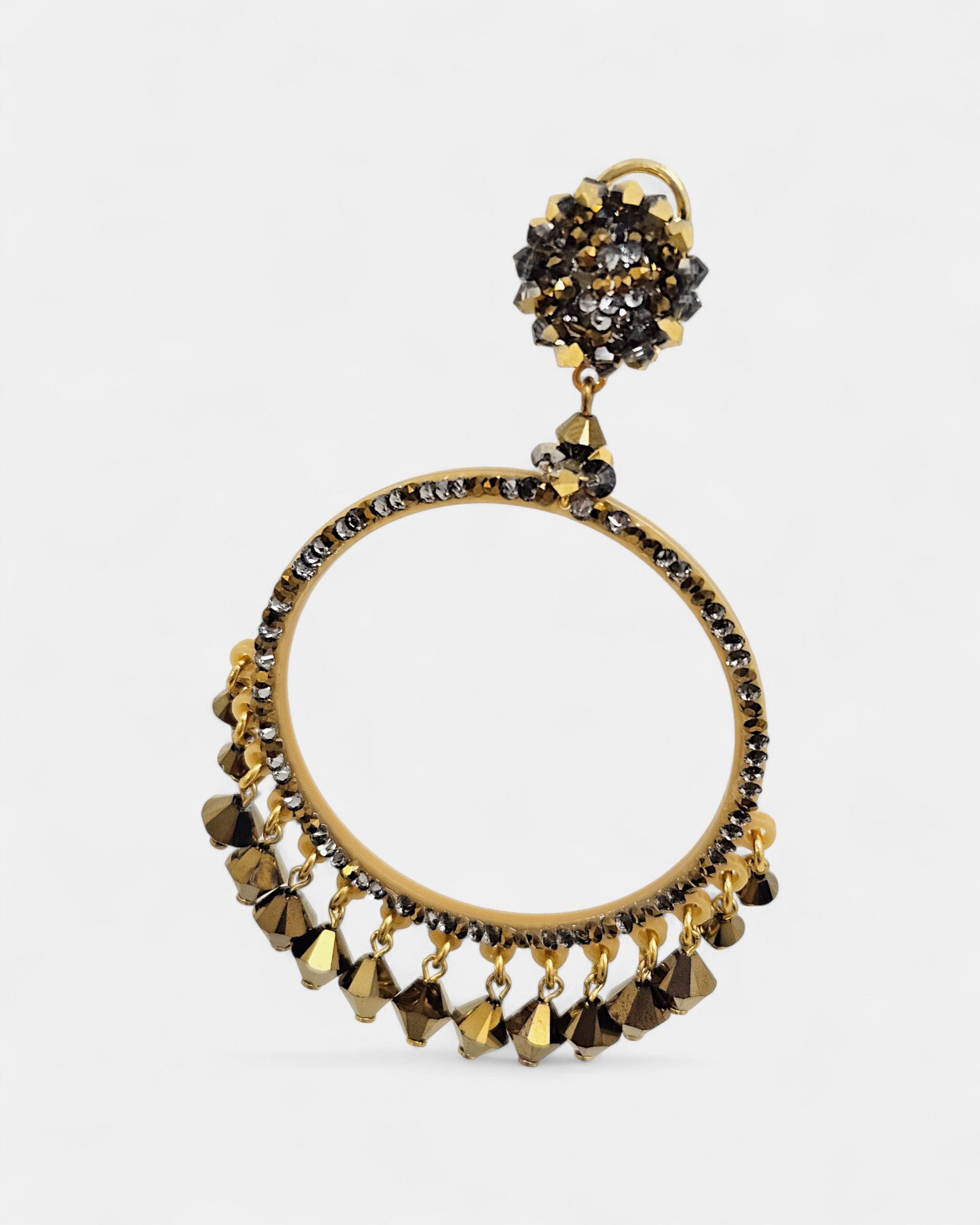 Pendientes Eterna aros dorados con cristales ahumados