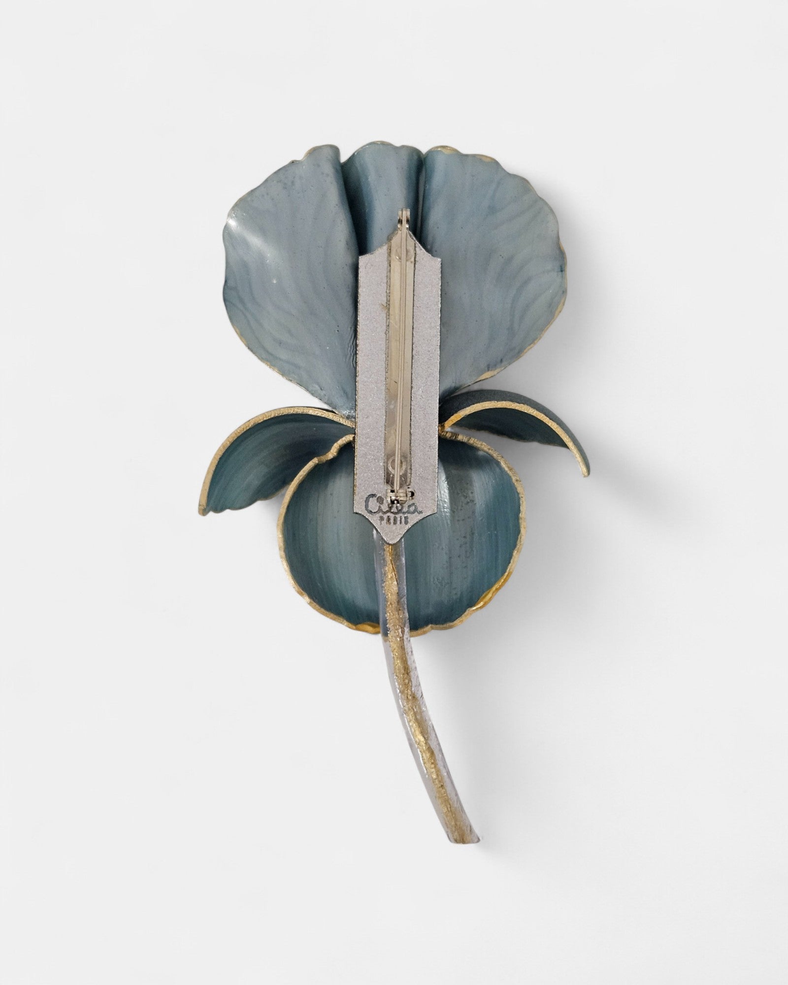 Broche Iris en resina azul