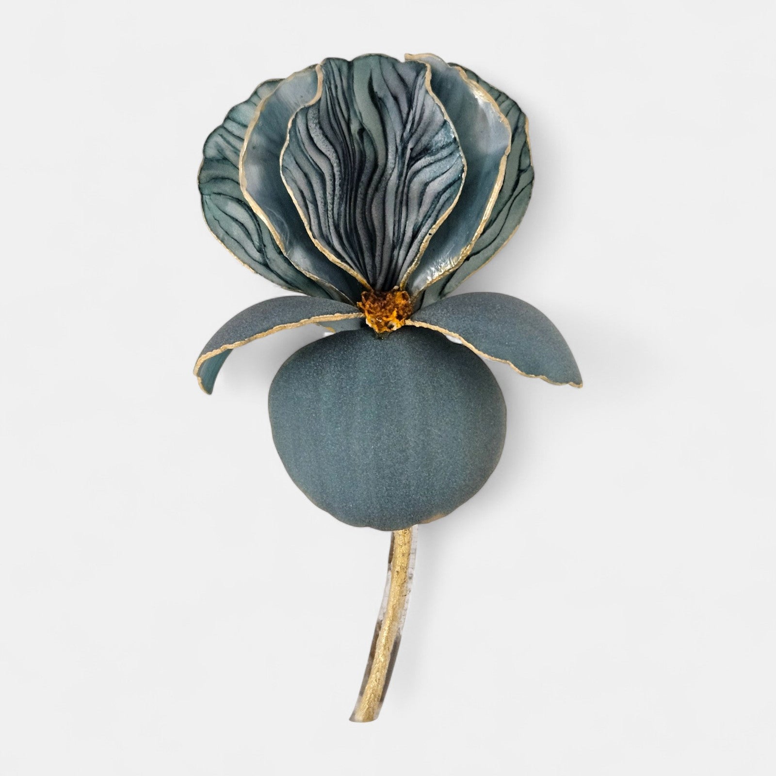 Broche Iris en resina azul