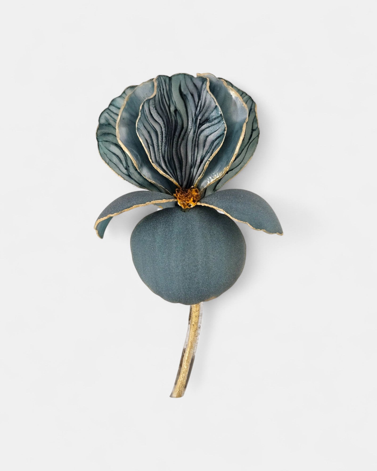 Broche Iris en resina azul