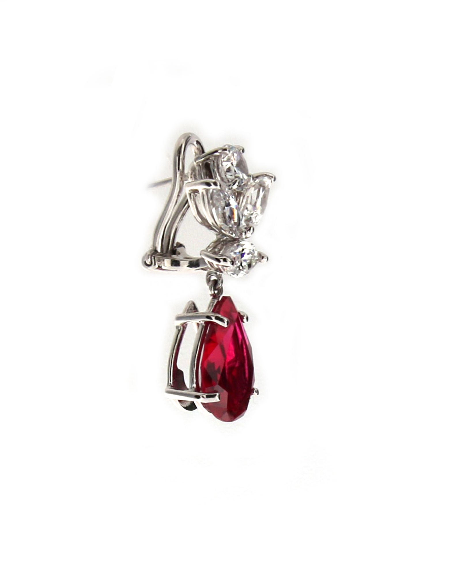 Pendientes lágrima plata y zirconita rojo rubí