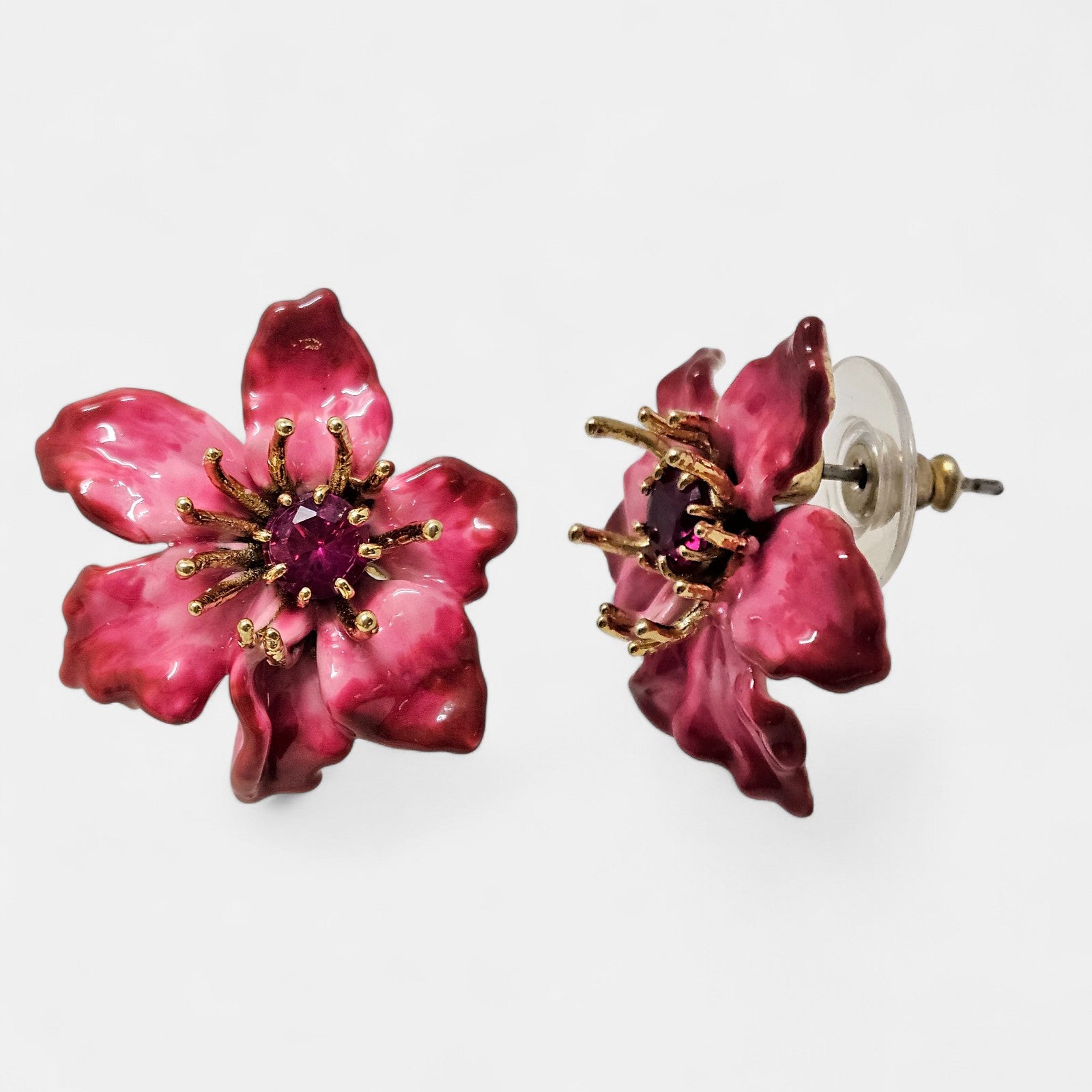 Pendientes Flor Fucsia Esmaltada