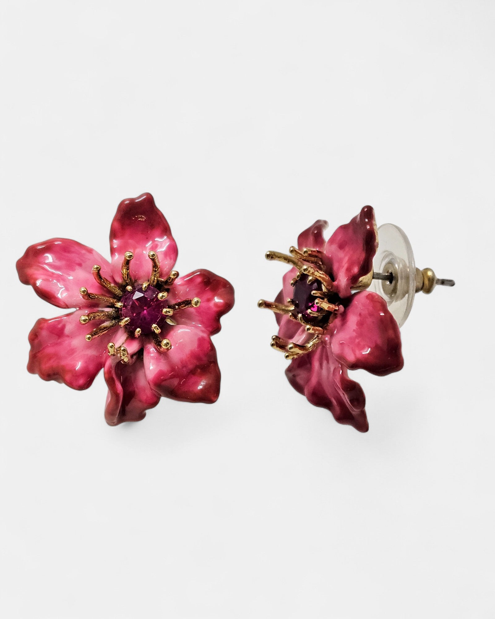 Pendientes Flor Fucsia Esmaltada