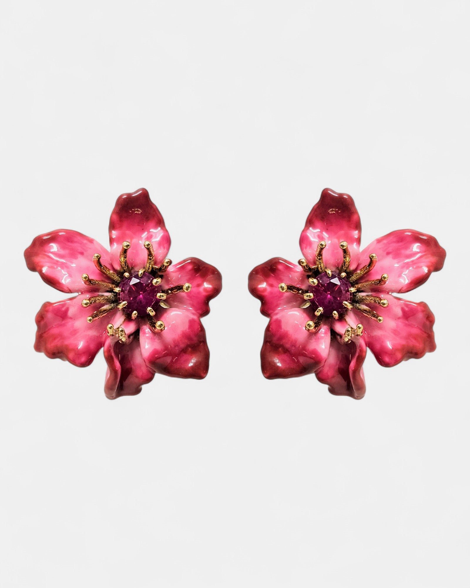 Pendientes Flor Fucsia Esmaltada