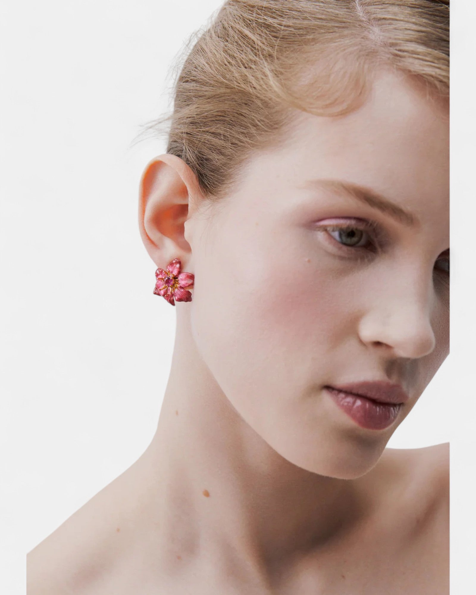 Fuchsia Enamel Flower Earrings