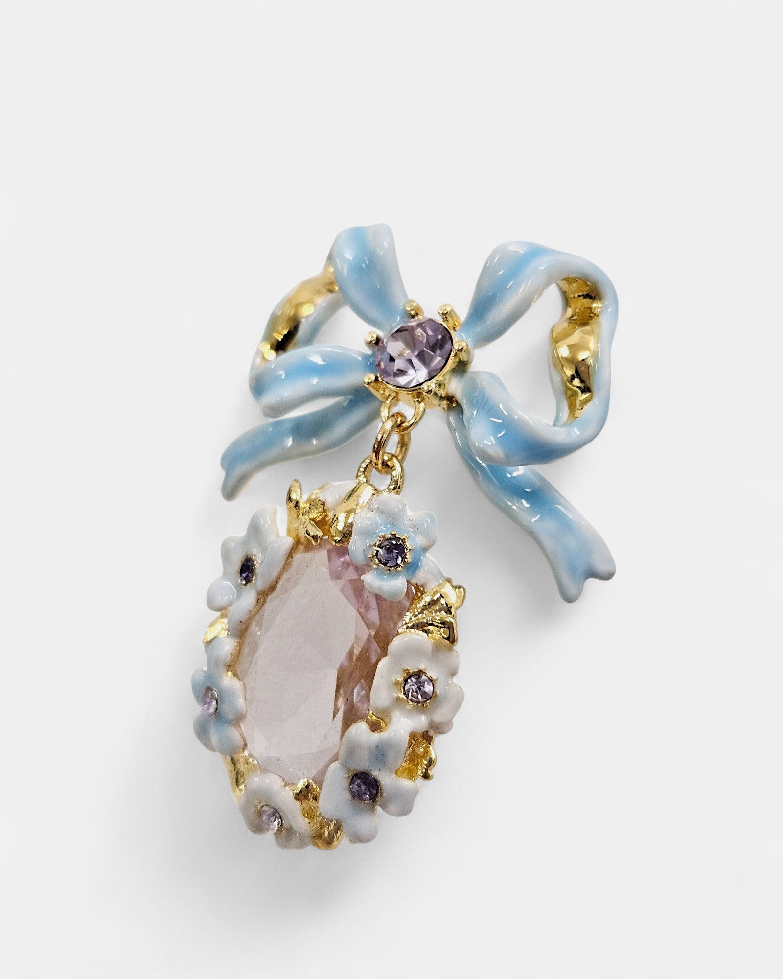 Pendientes Lazo Azul con Piedra Rosa