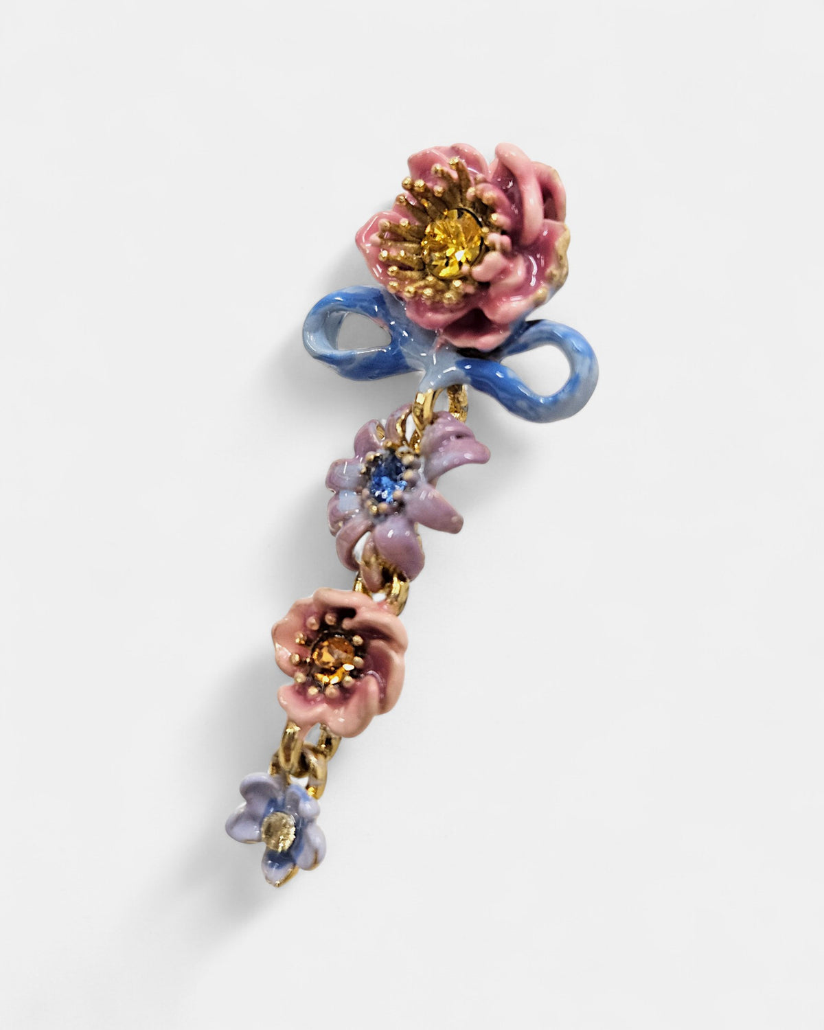Boucles d'oreilles fleurs multicolores avec nœud bleu
