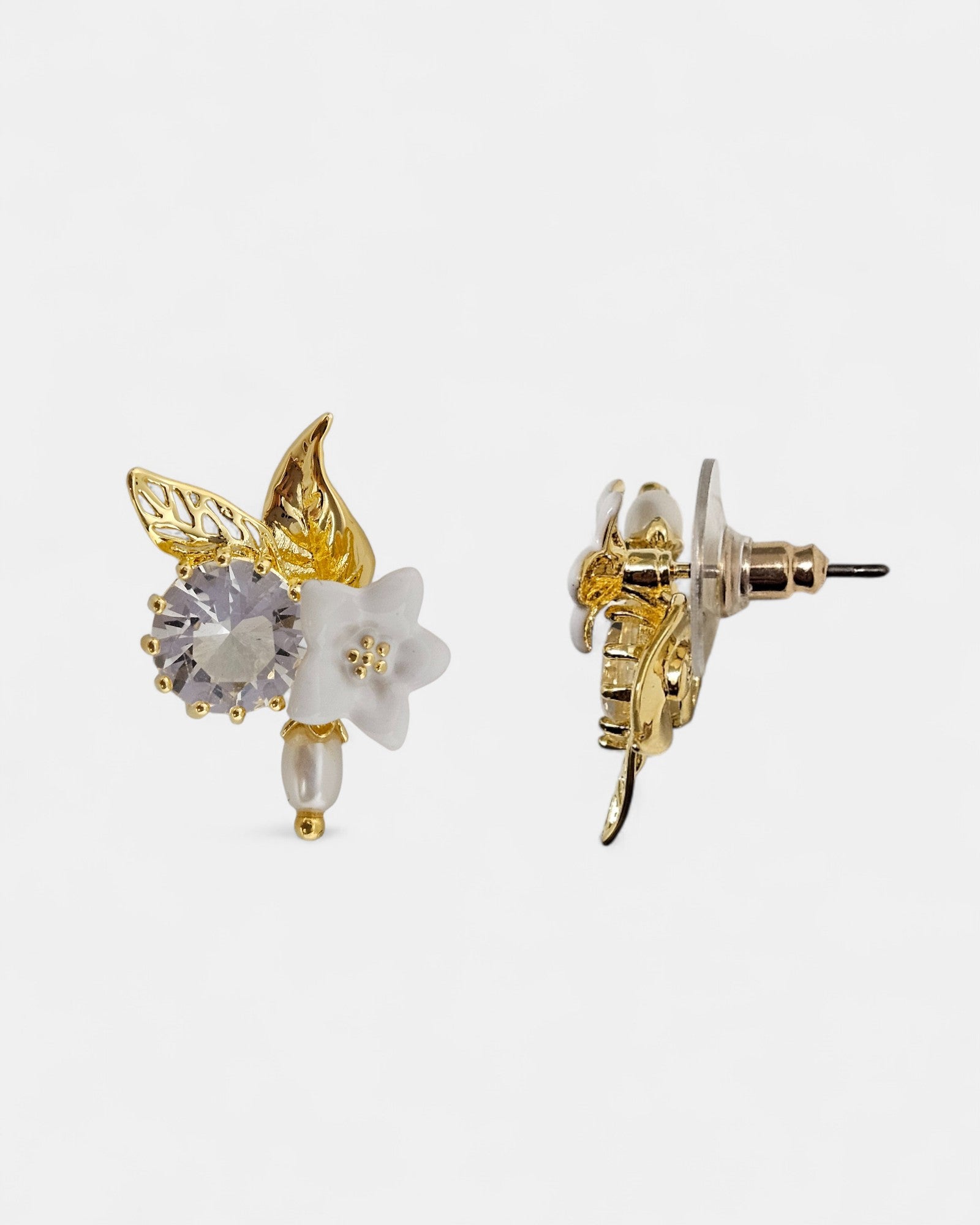 Pendientes Flor Blanca y Cristal