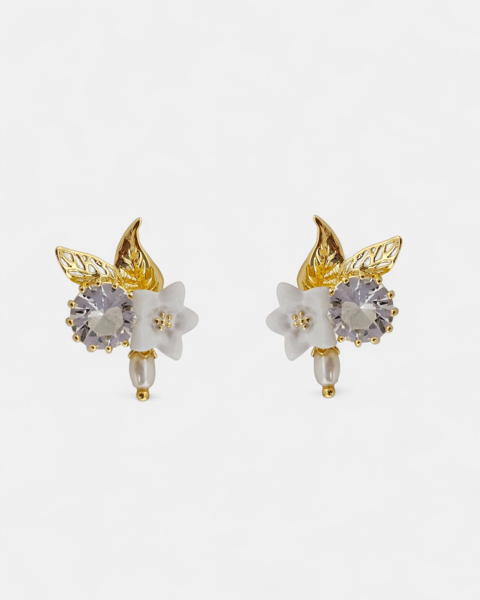 Pendientes Flor Blanca y Cristal