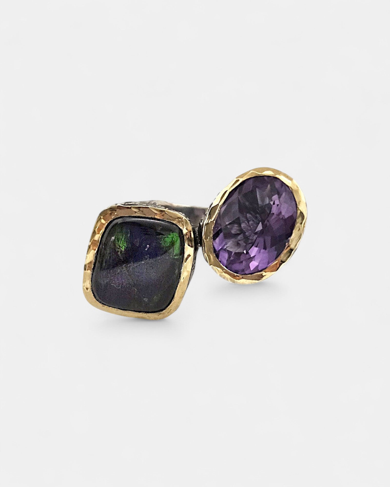 Anillo de plata con Amolita y Amatista