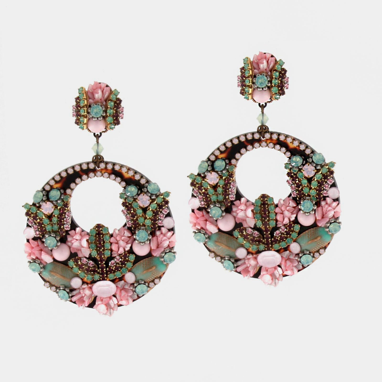 Belona earrings, hoops with rhinestones and mother-of-pearl 