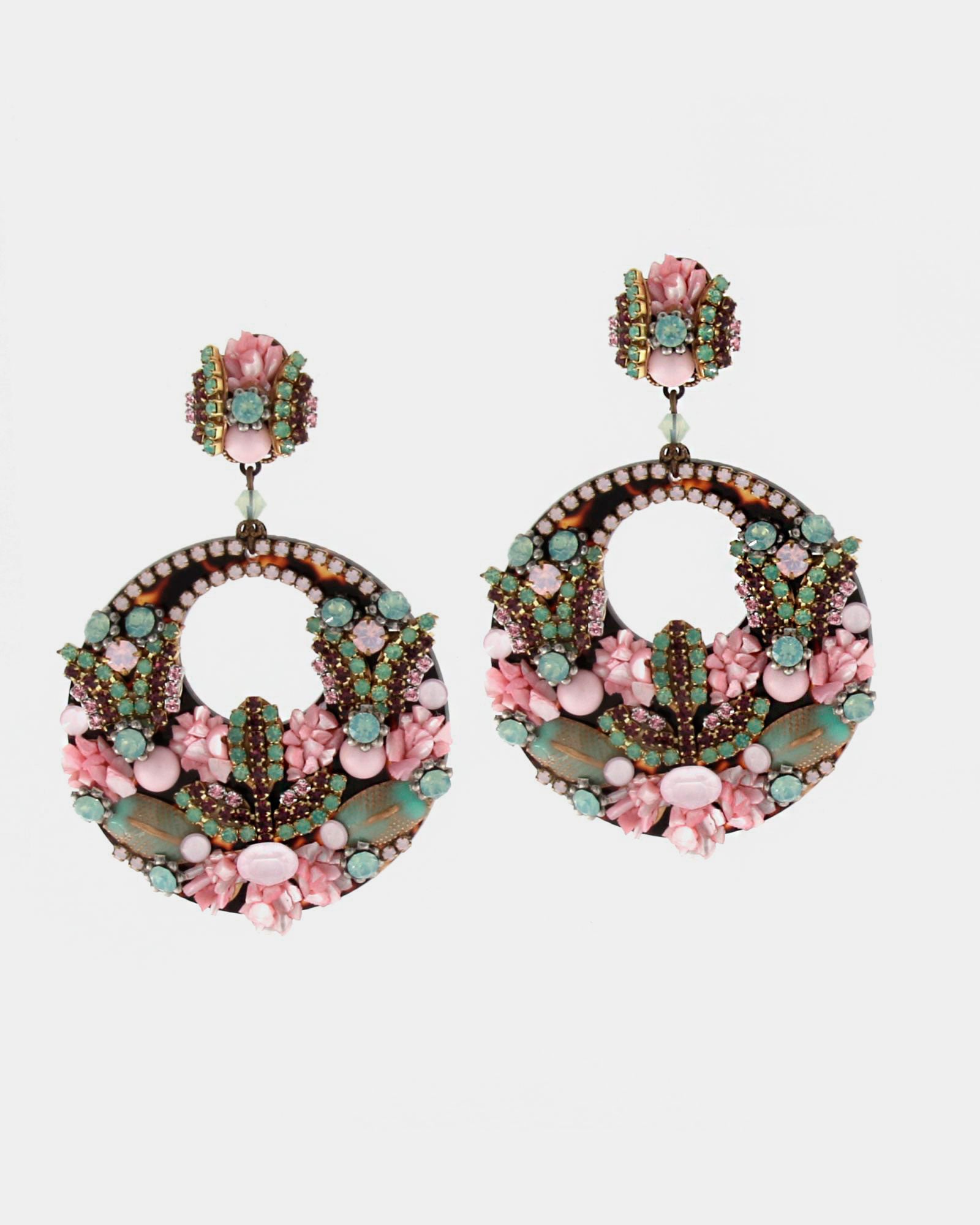 Belona earrings, hoops with rhinestones and mother-of-pearl 