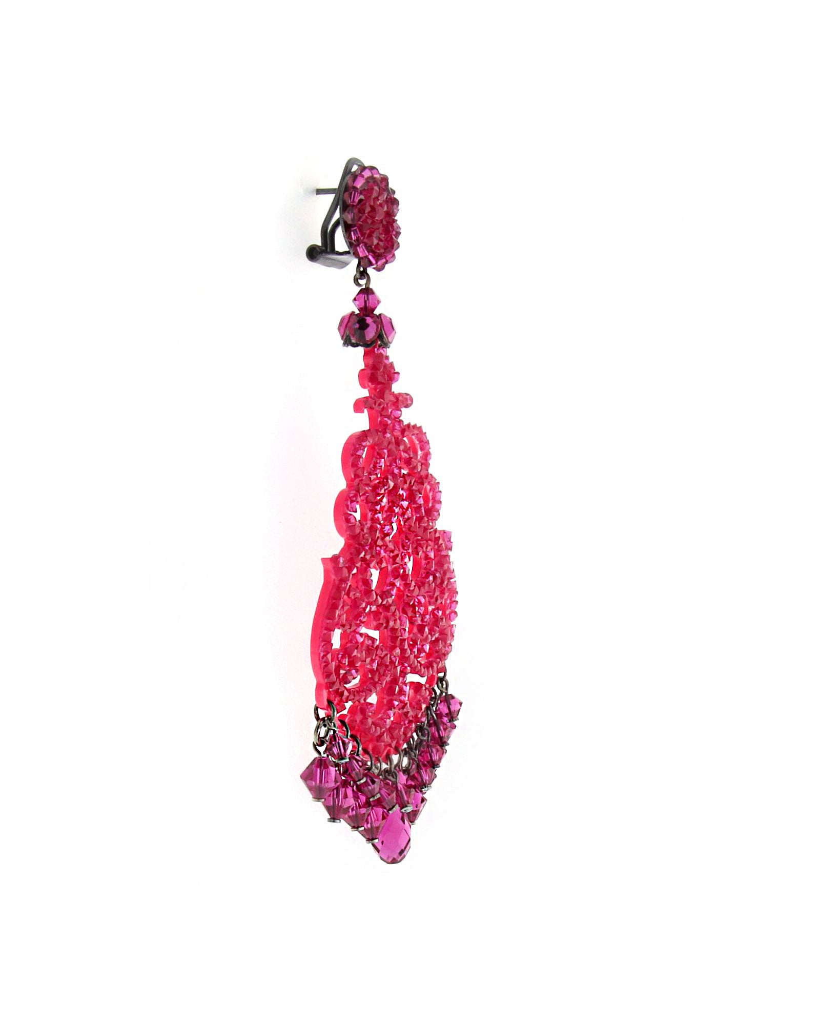 fuchsia Swarovski party earrings 