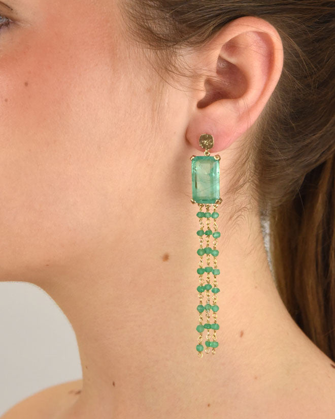 Pendiente plata y cristal verde