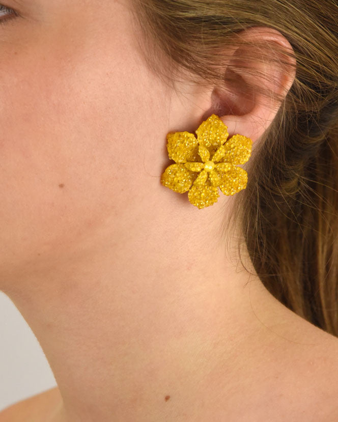 Yellow Swarovski flower earrings 