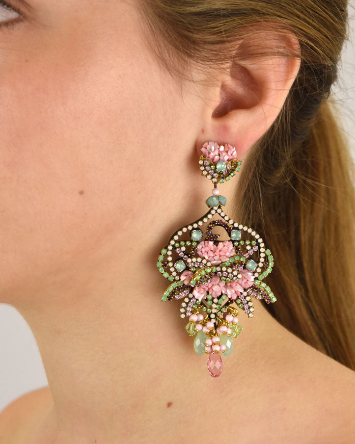 Pendientes nácar y swarovski rosas