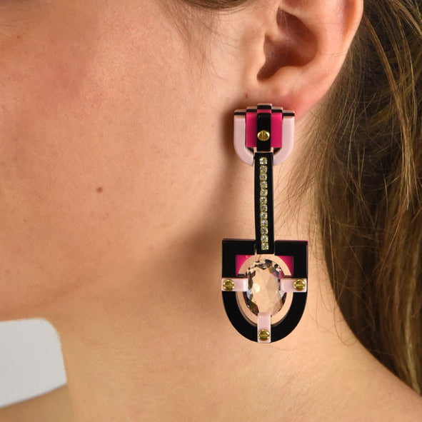 Pendiente Oval Deco en rosa