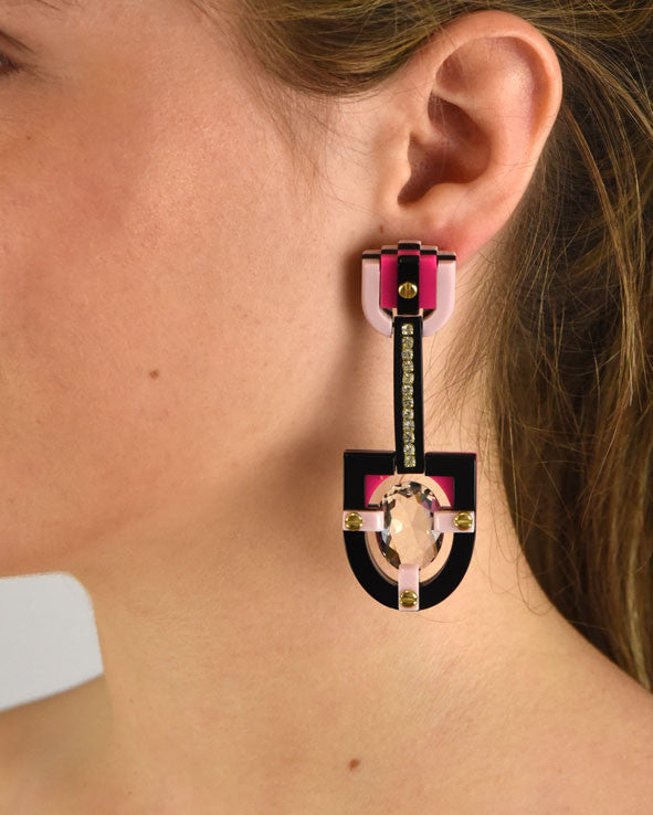 Pendiente Oval Deco en rosa