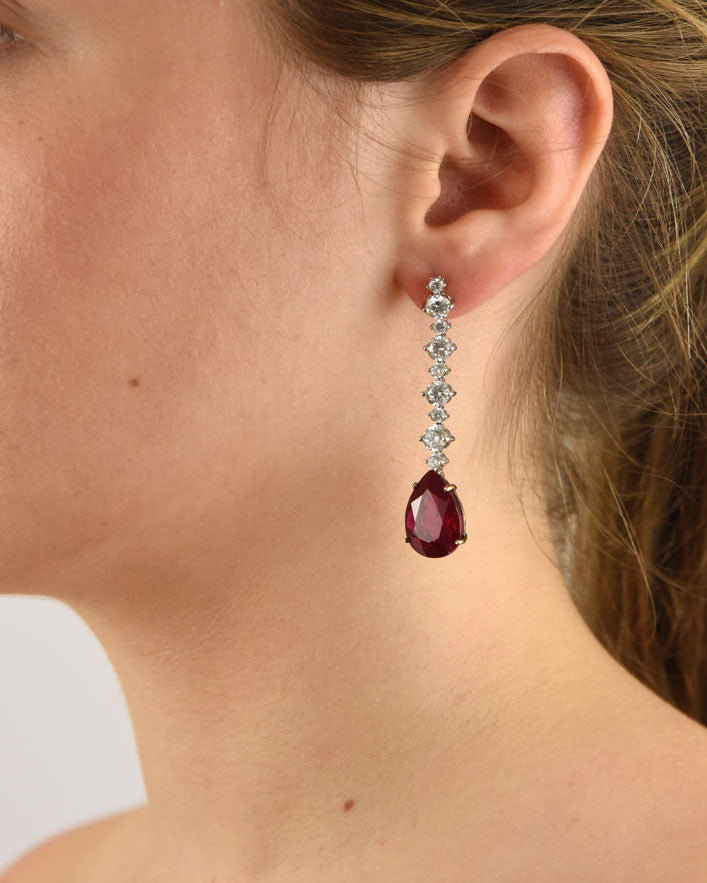 Pendientes plata y zirconita rubí