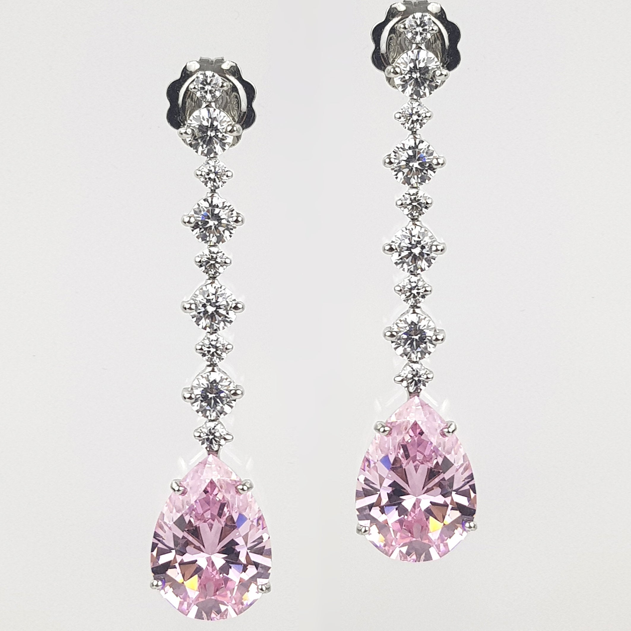 Pendiente plata y zirconita rosa