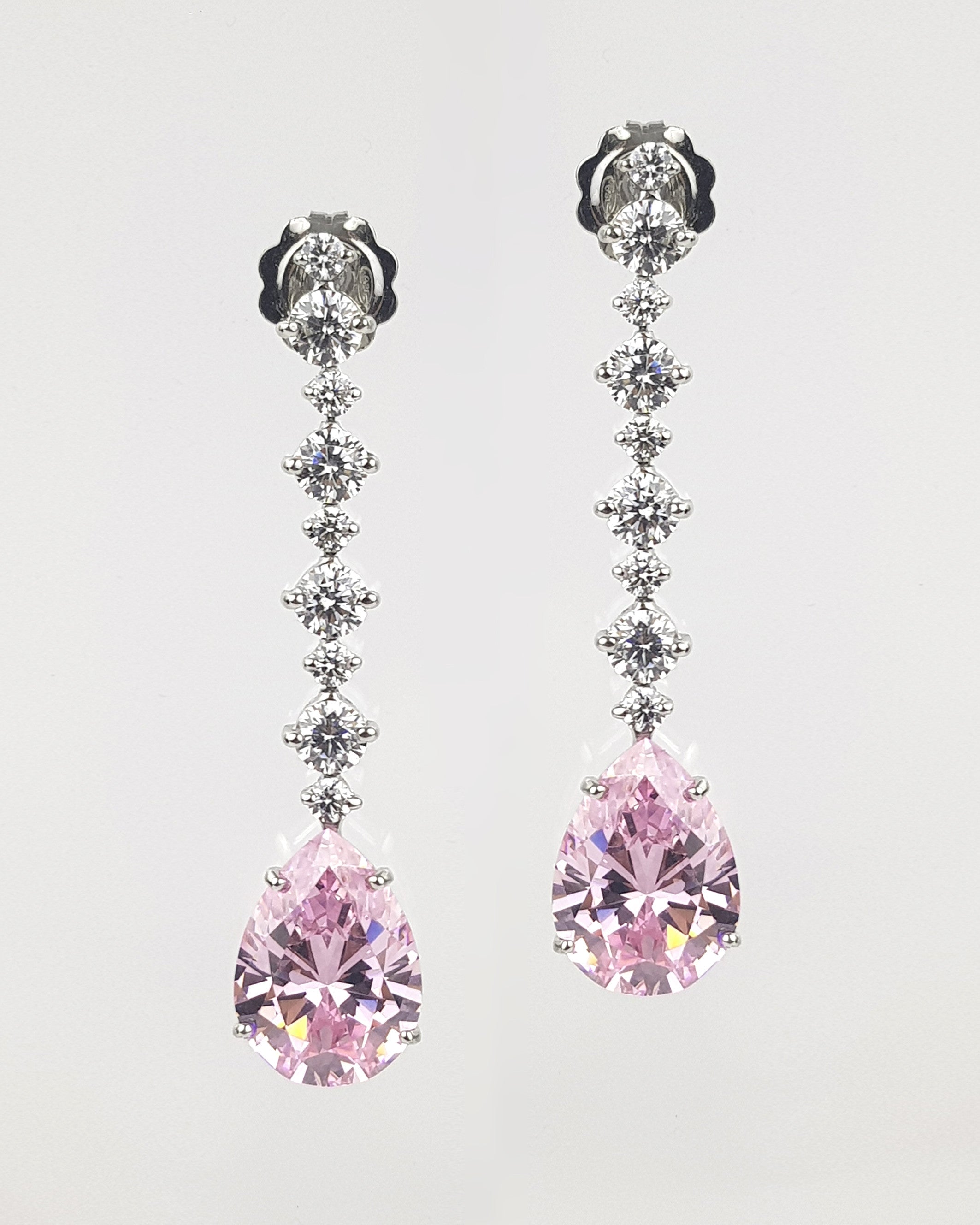 Pendiente plata y zirconita rosa