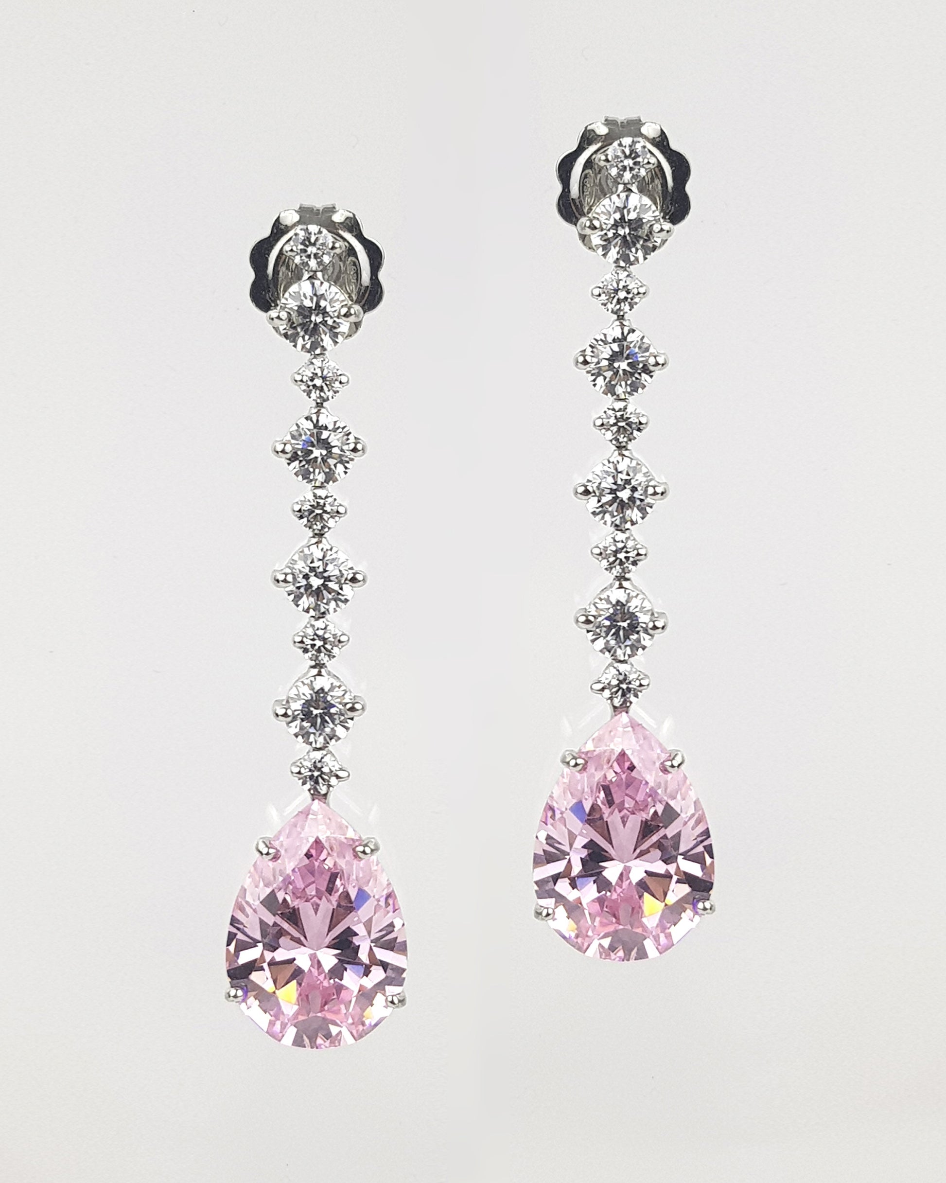 Pendiente plata y zirconita rosa