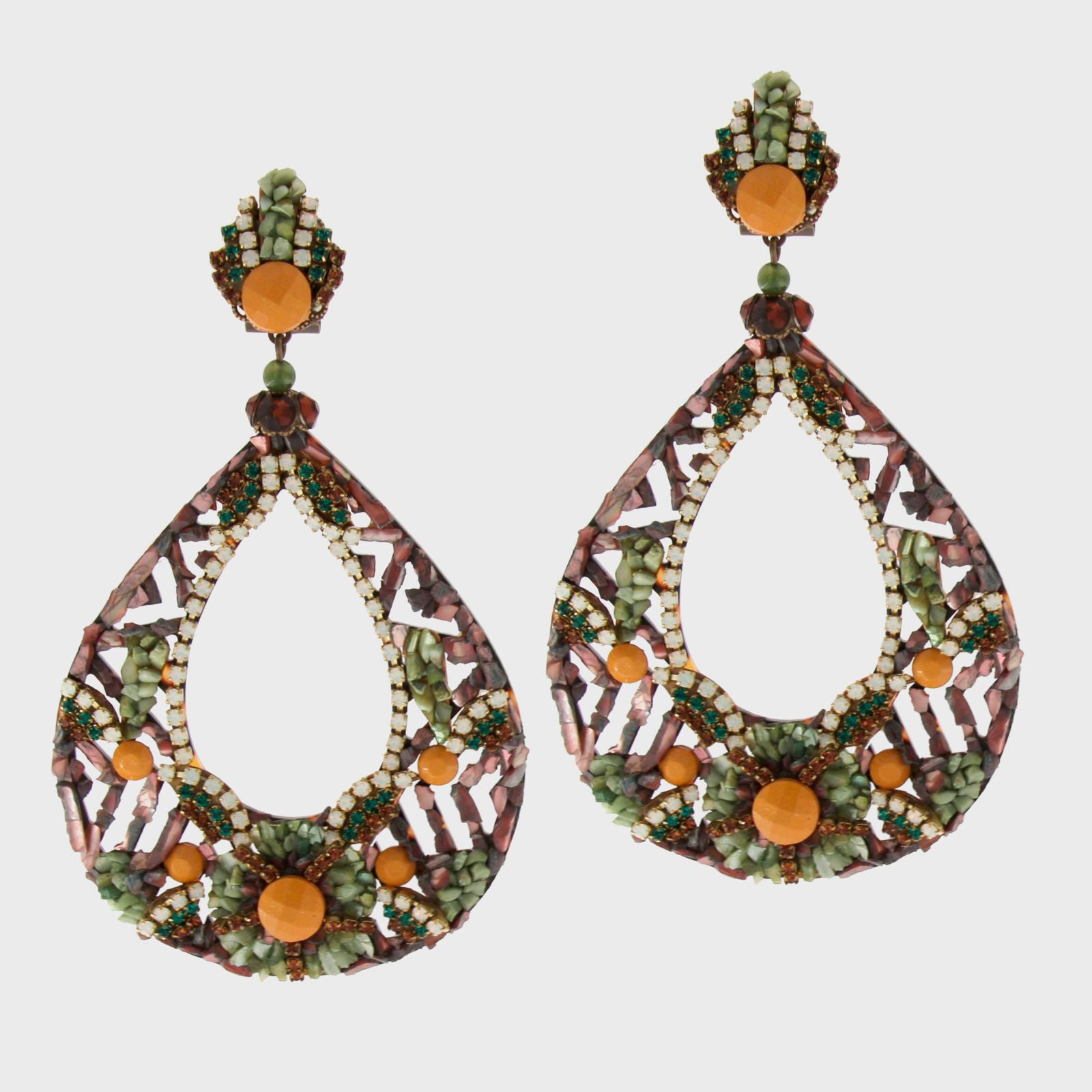 Bell earrings with mother-of-pearl and rhinestones 