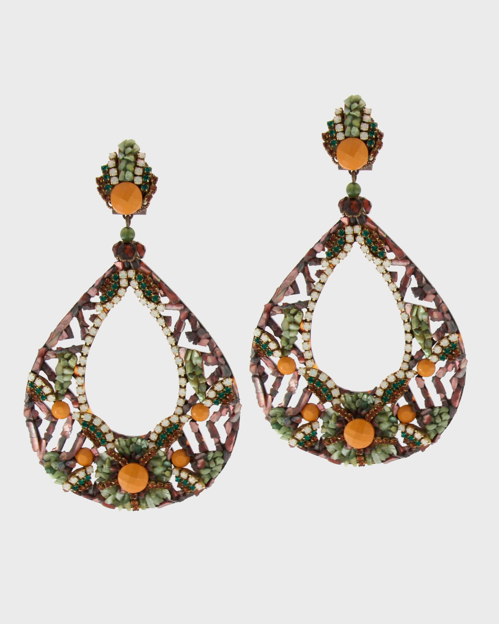 Bell earrings with mother-of-pearl and rhinestones 