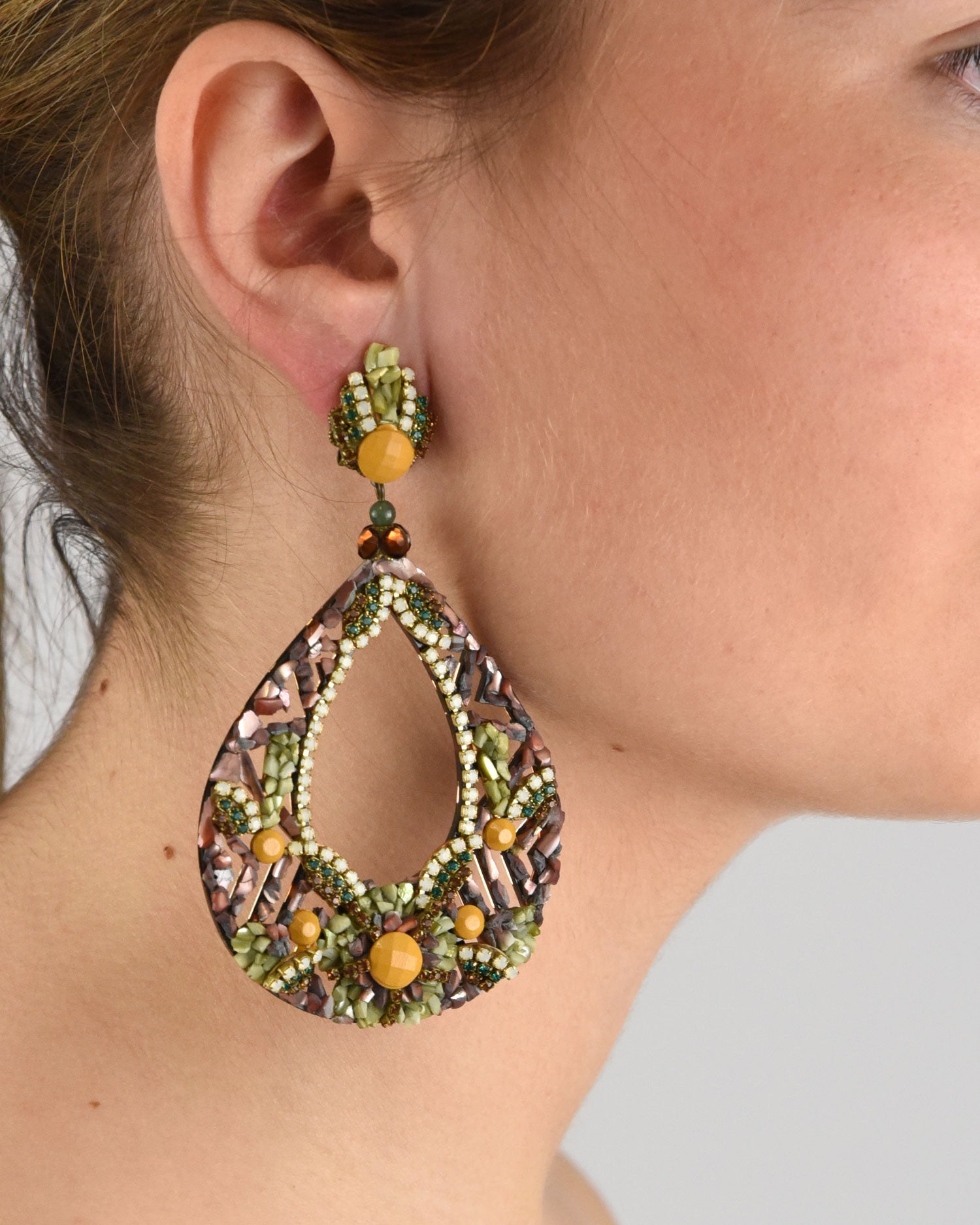 Bell earrings with mother-of-pearl and rhinestones 