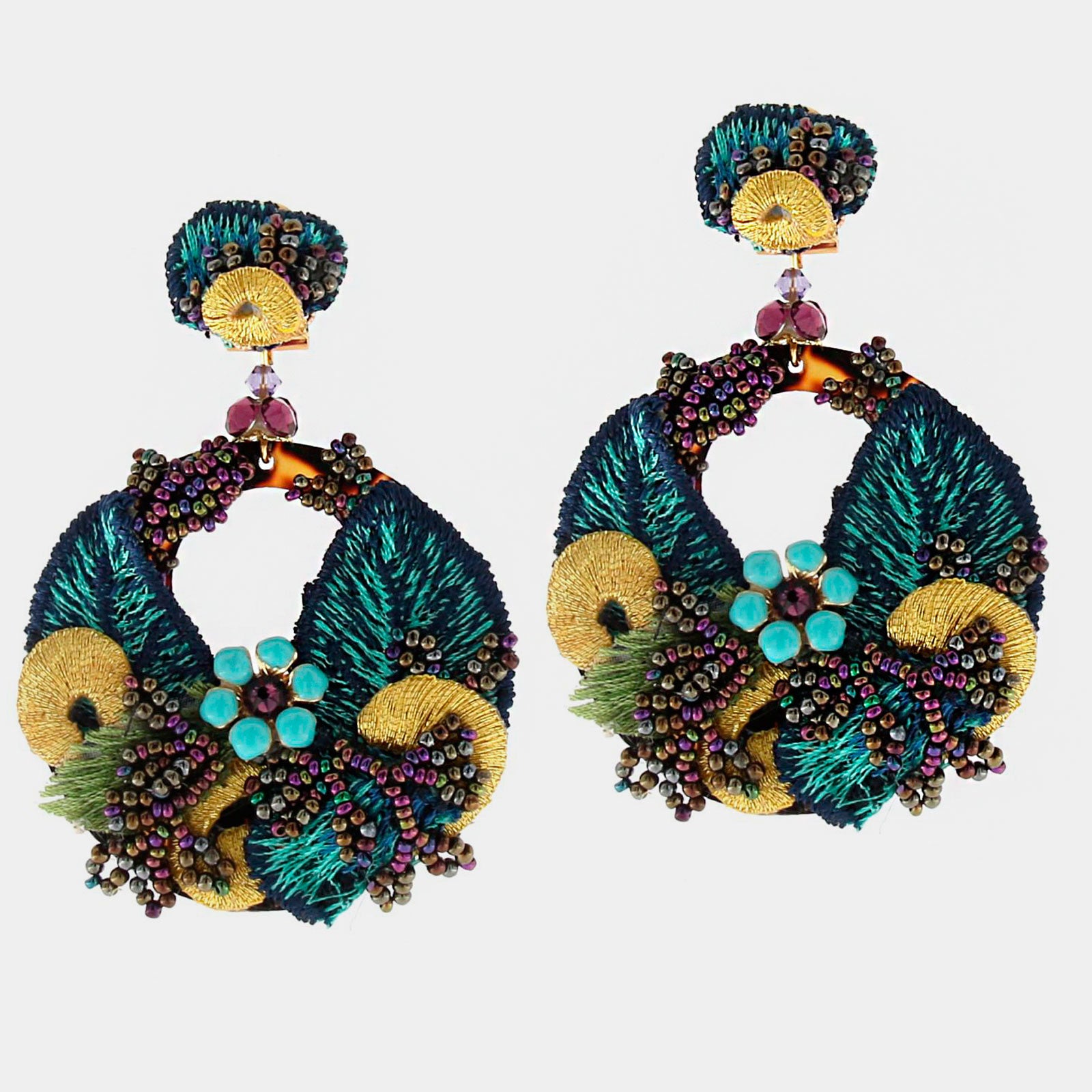 blue fabric hoop earrings 