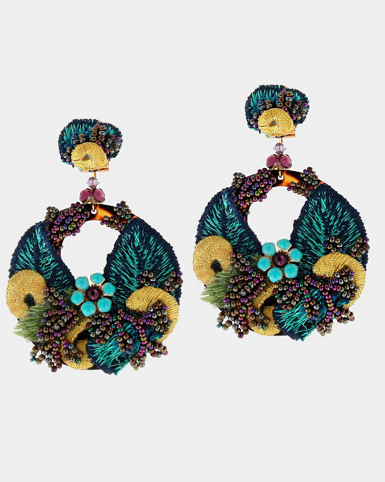 blue fabric hoop earrings 