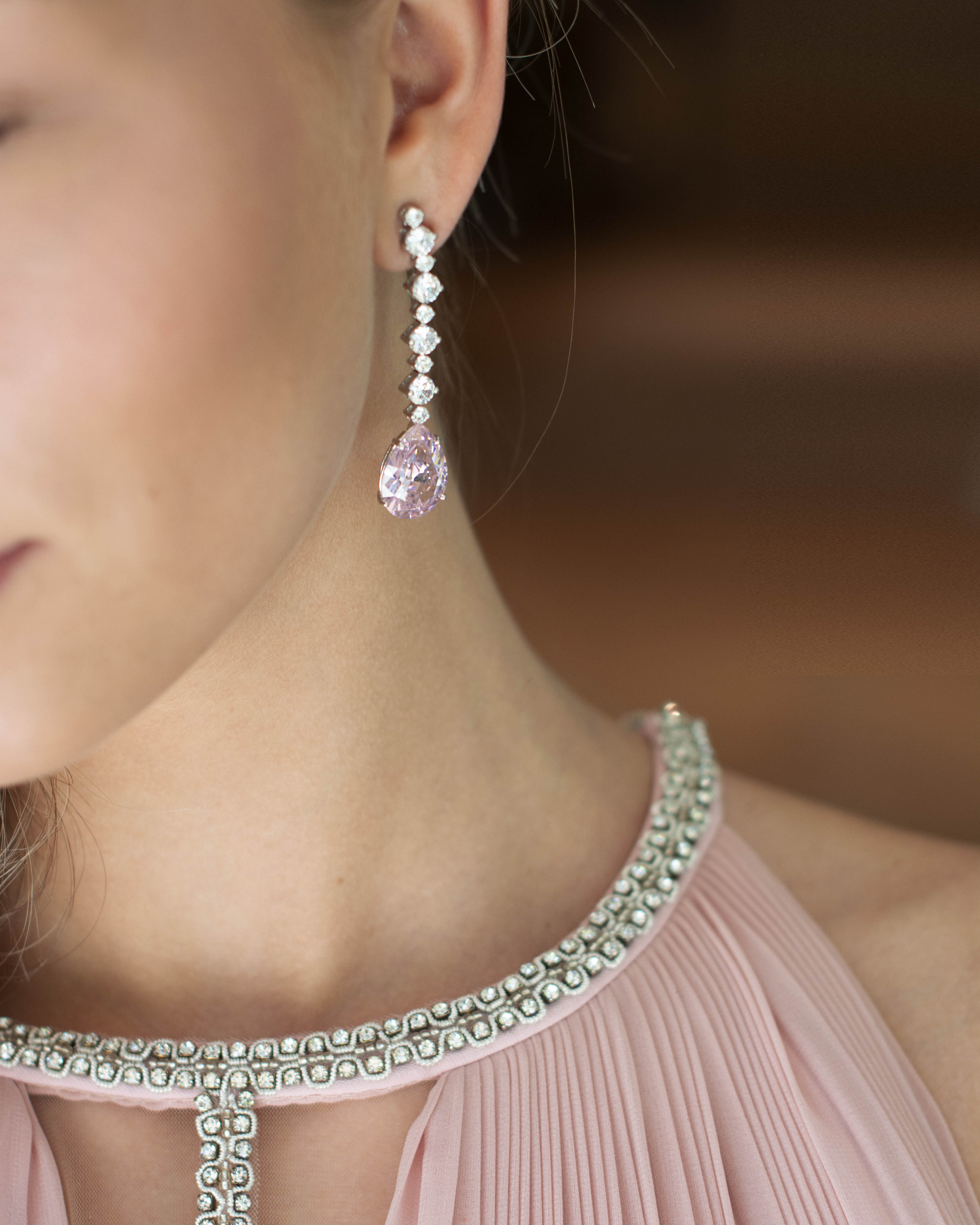 Pendiente plata y zirconita rosa