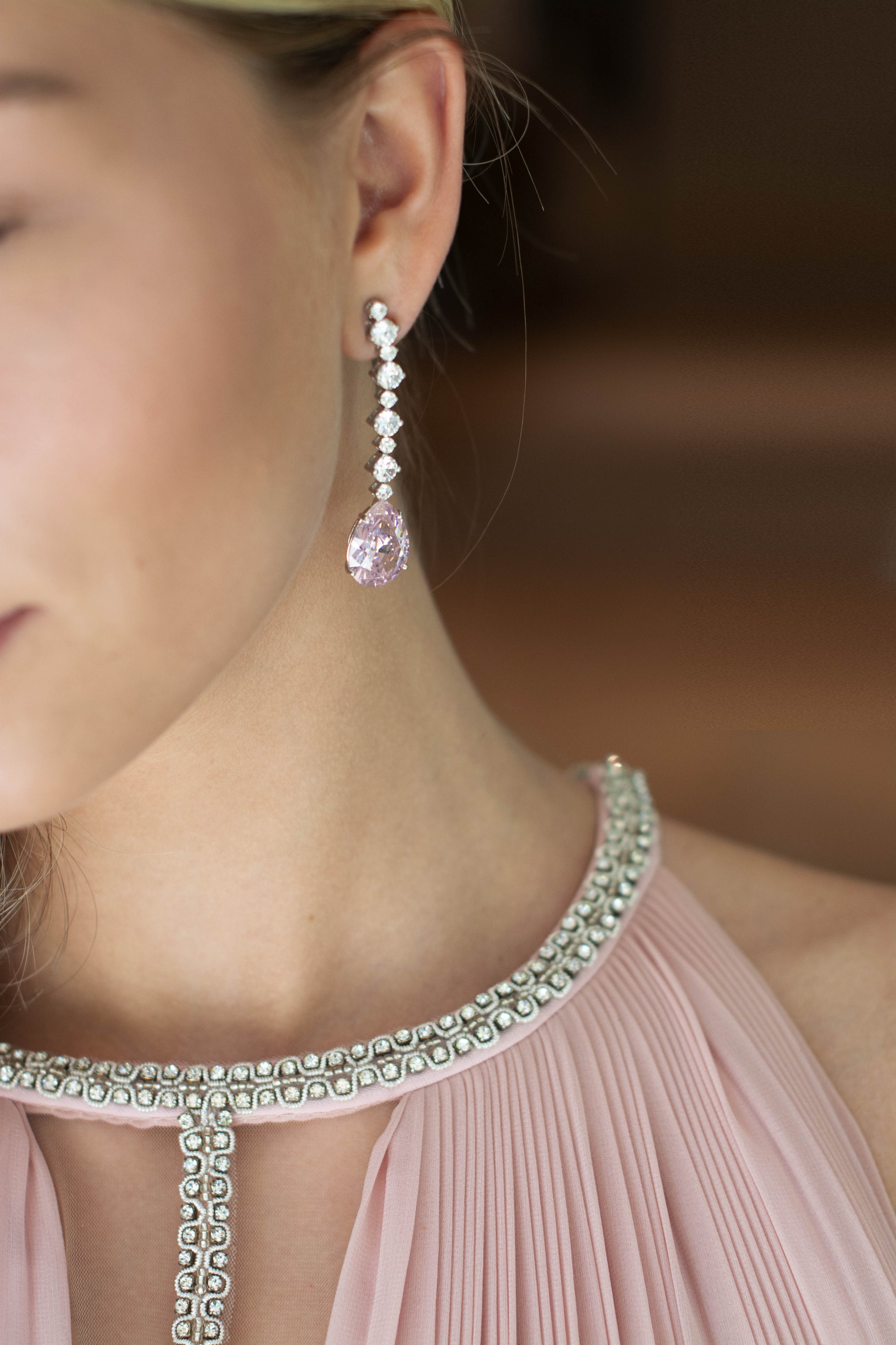 Pendiente plata y zirconita rosa