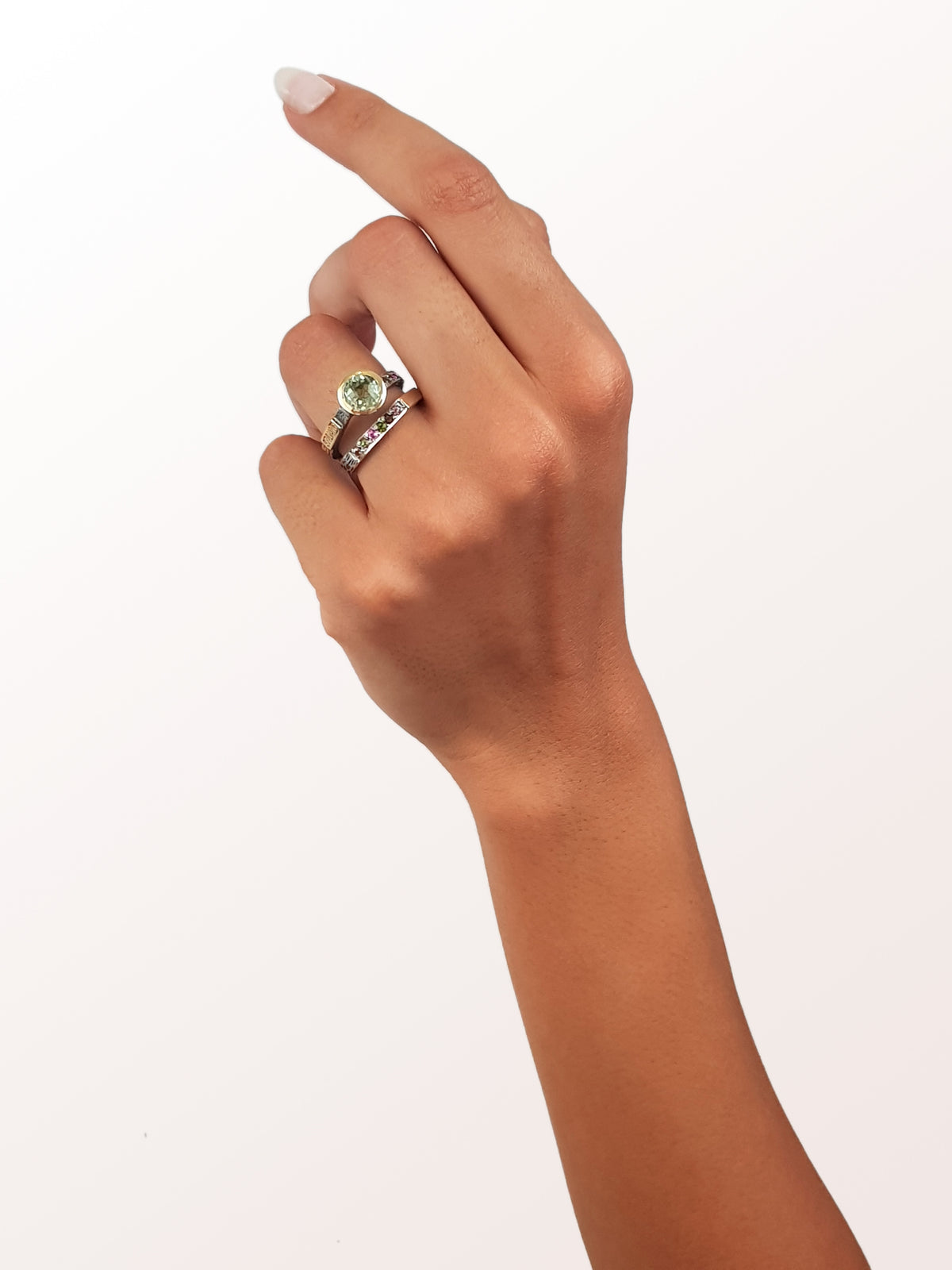Anillo doble plata y amatista verde