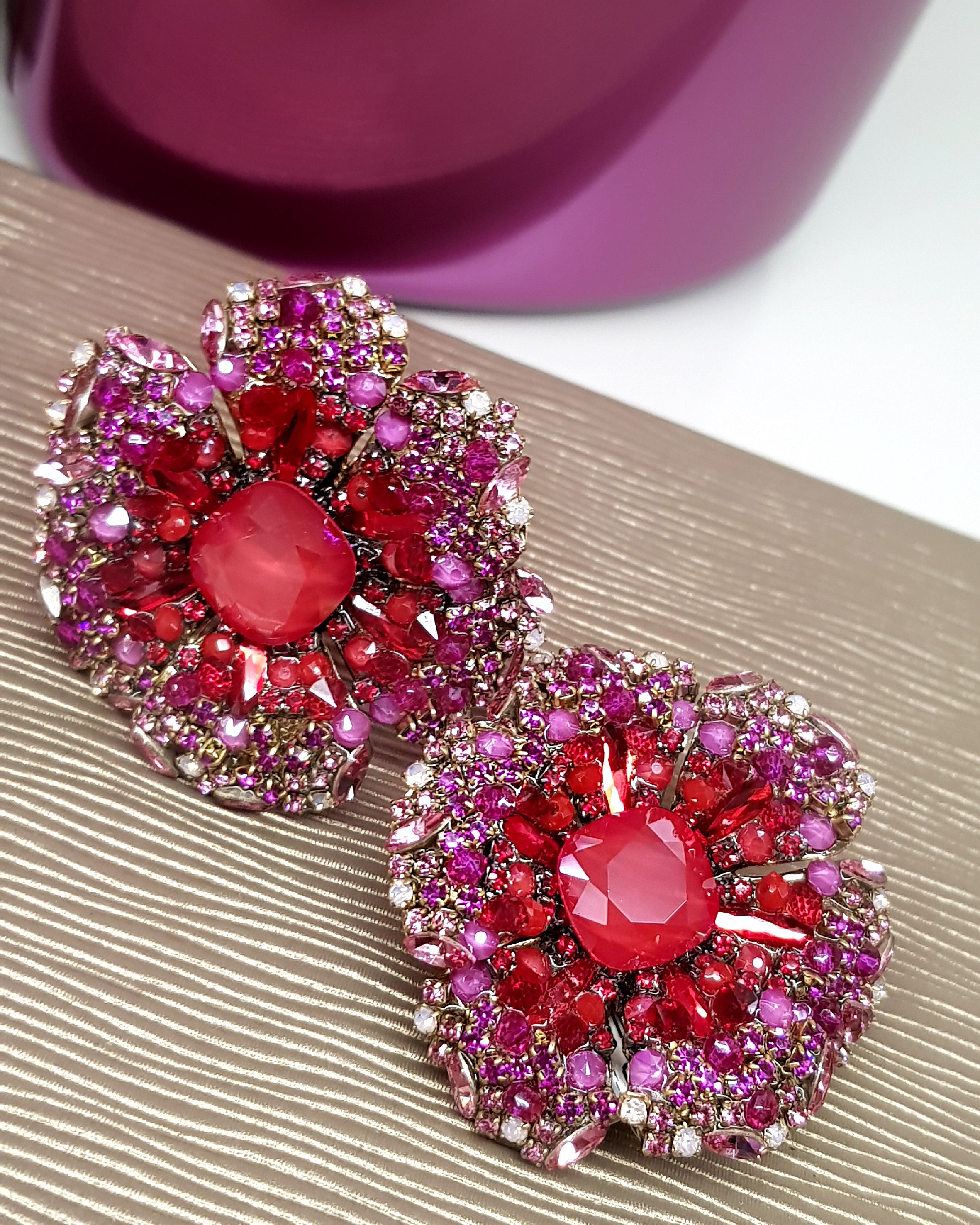 Red Swarovski flower earrings 