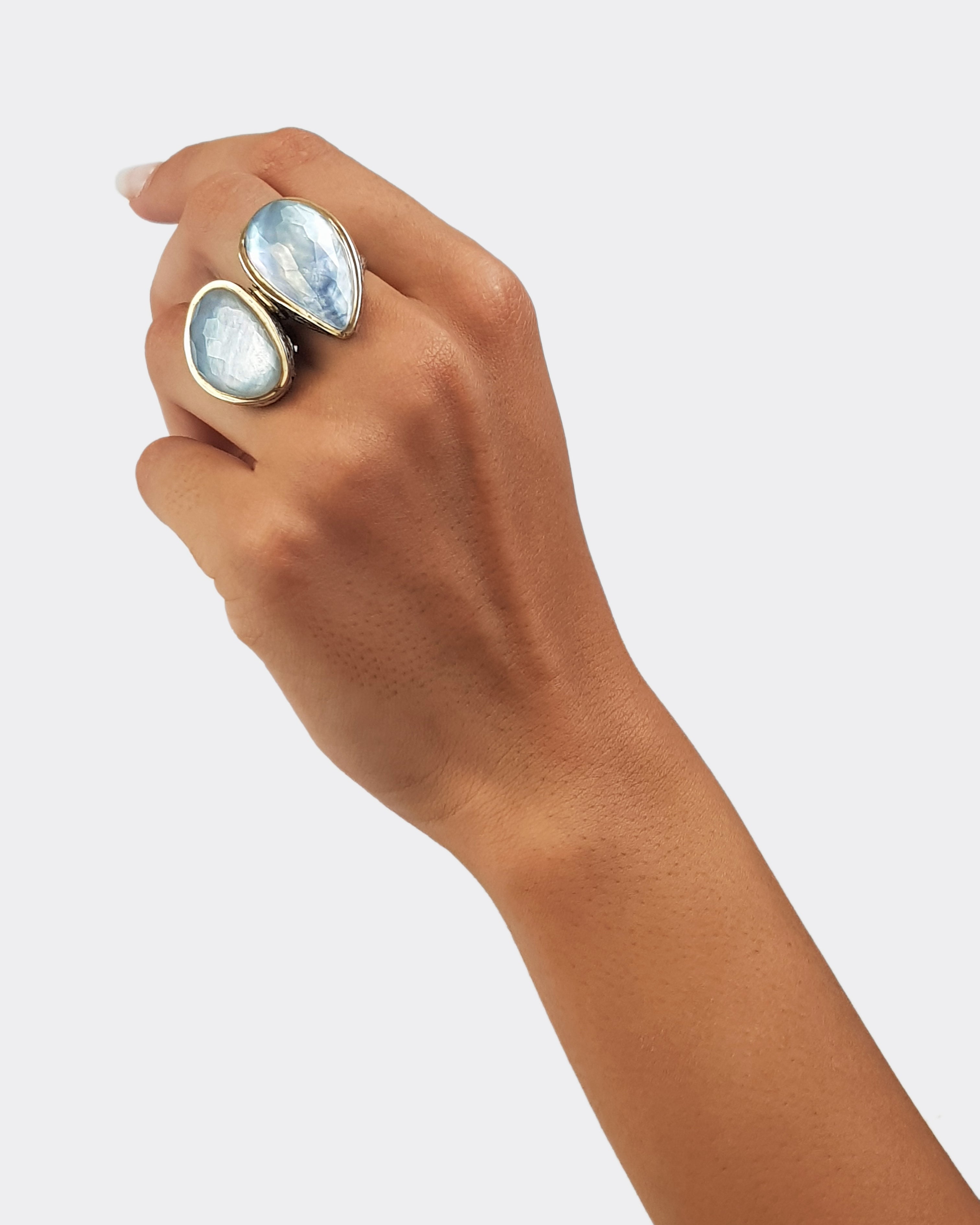 Anillo dobletes madreperla plata oro