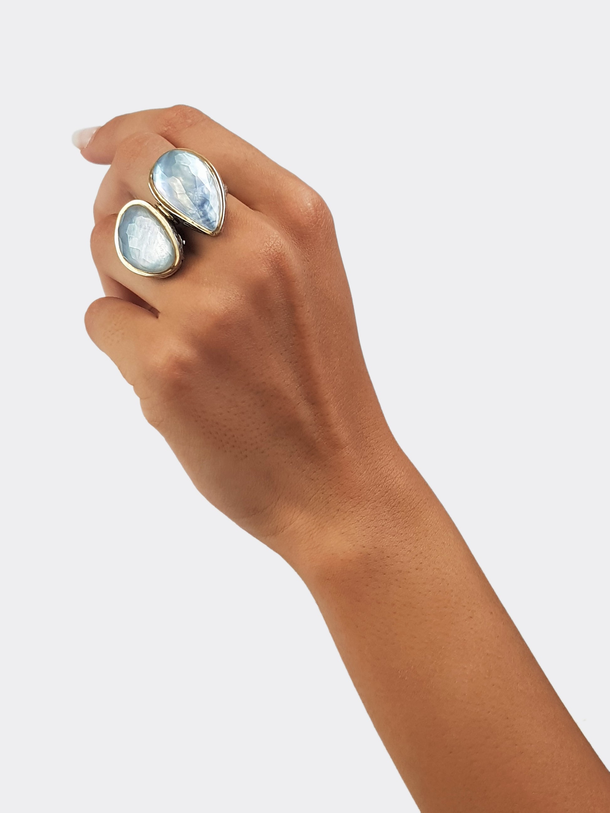 Anillo dobletes madreperla plata oro