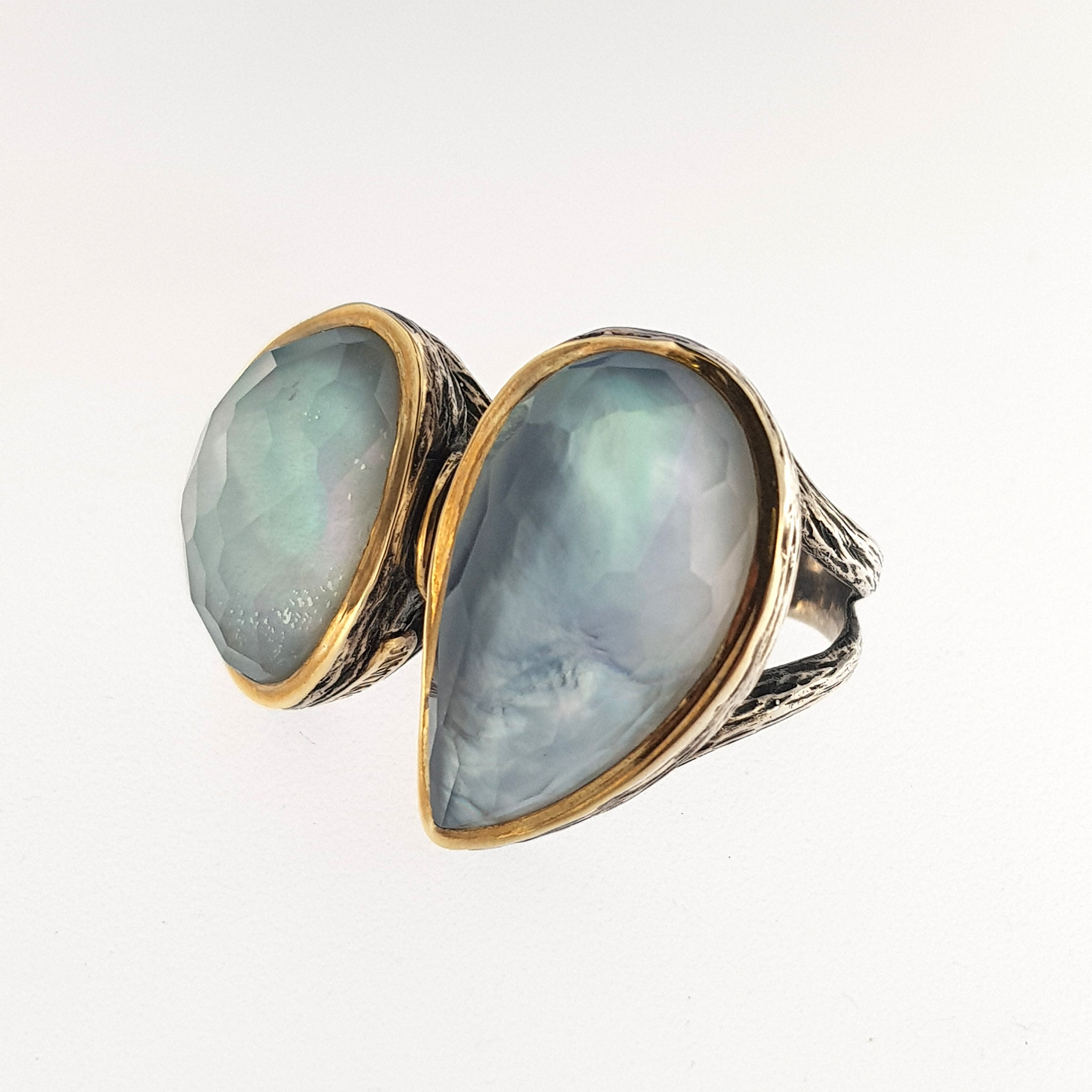 Anillo dobletes madreperla plata oro