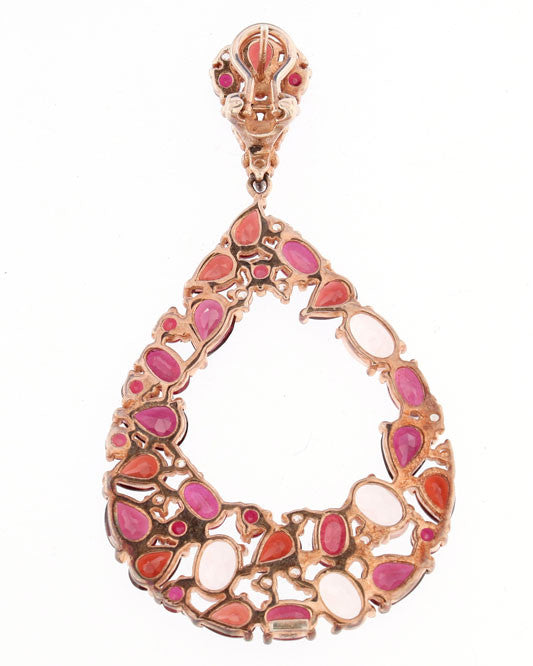 Pendientes de plata, rubís y cuarzos rojos