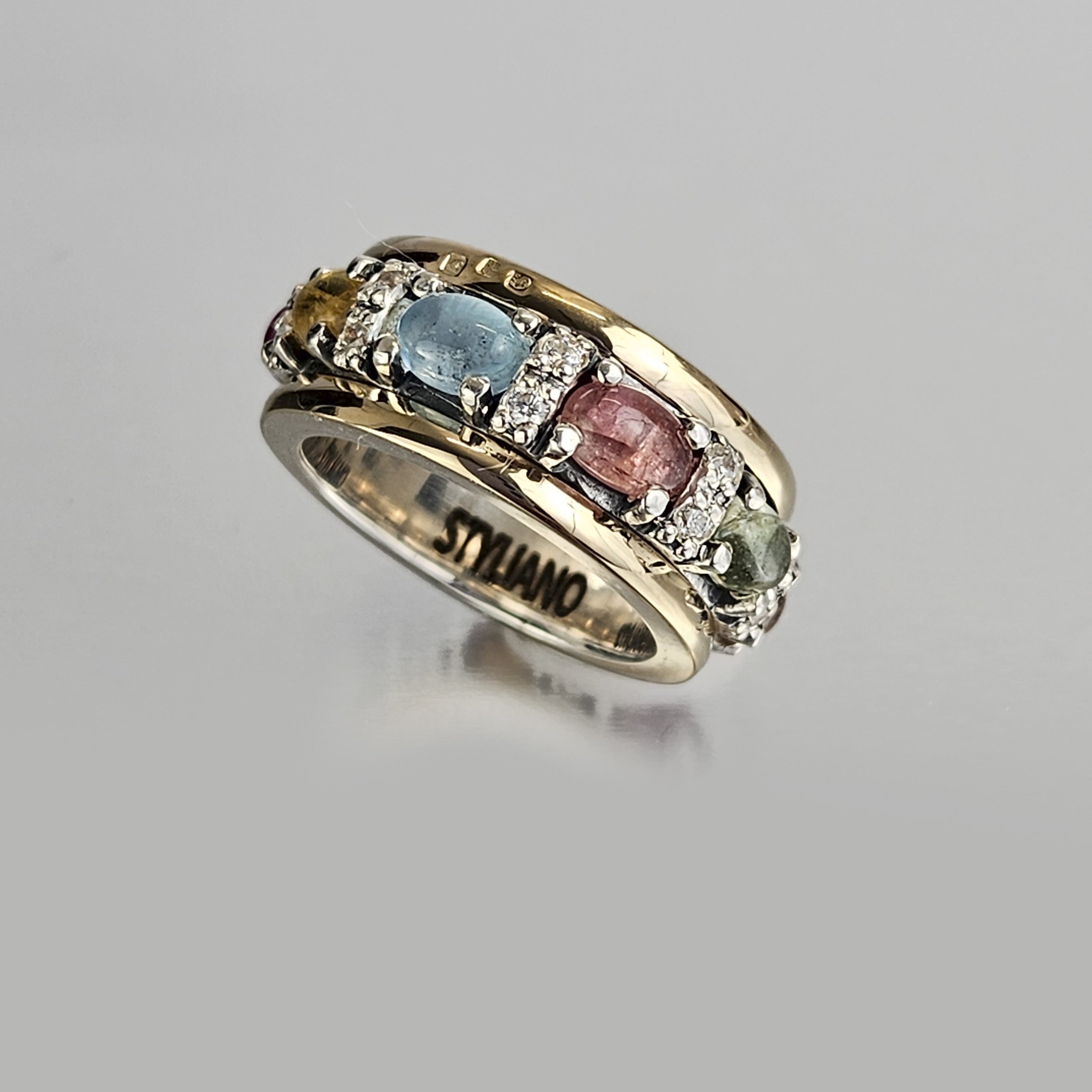 Anillo giratorio plata turmalinas y zirconitas