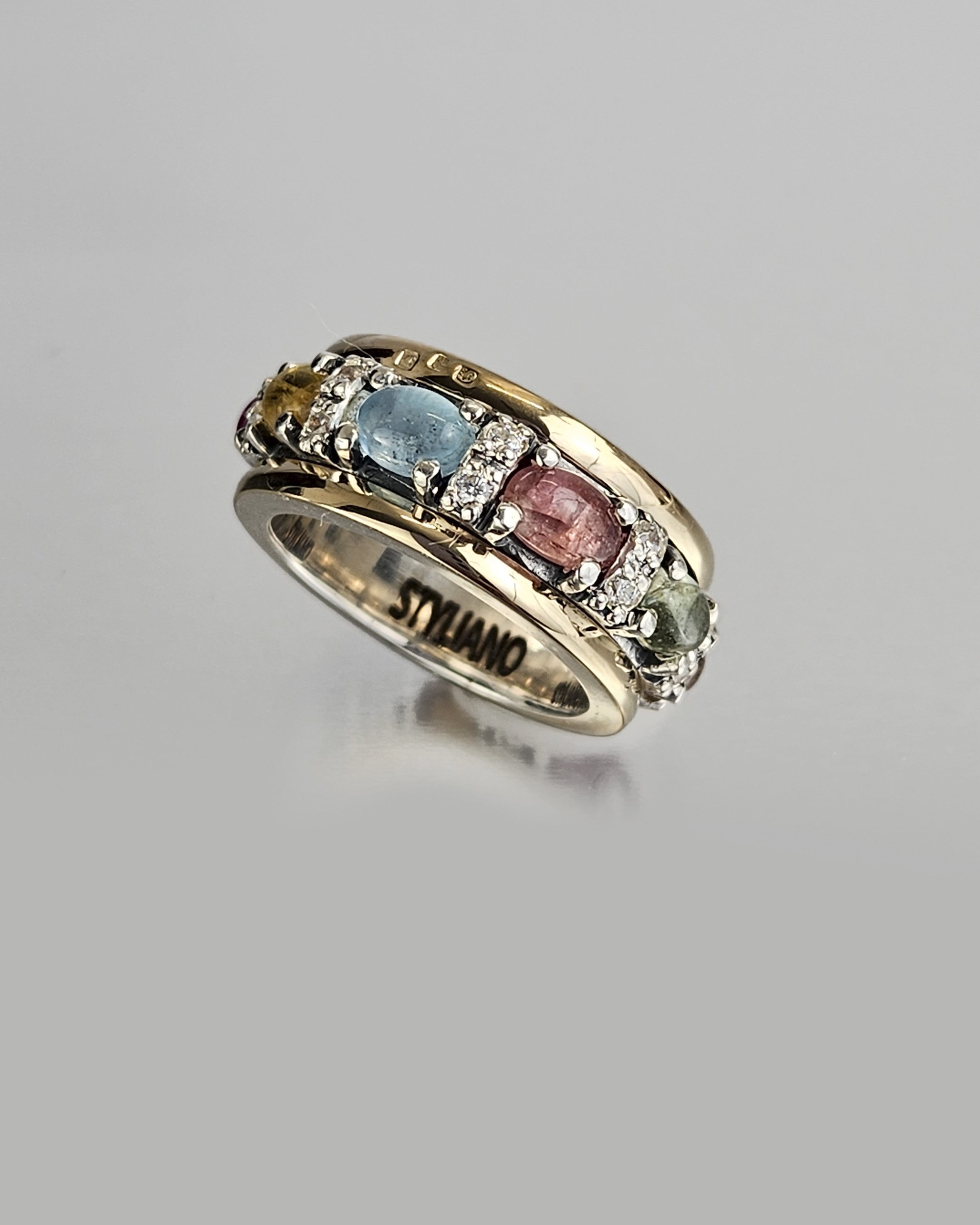 Anillo giratorio plata turmalinas y zirconitas