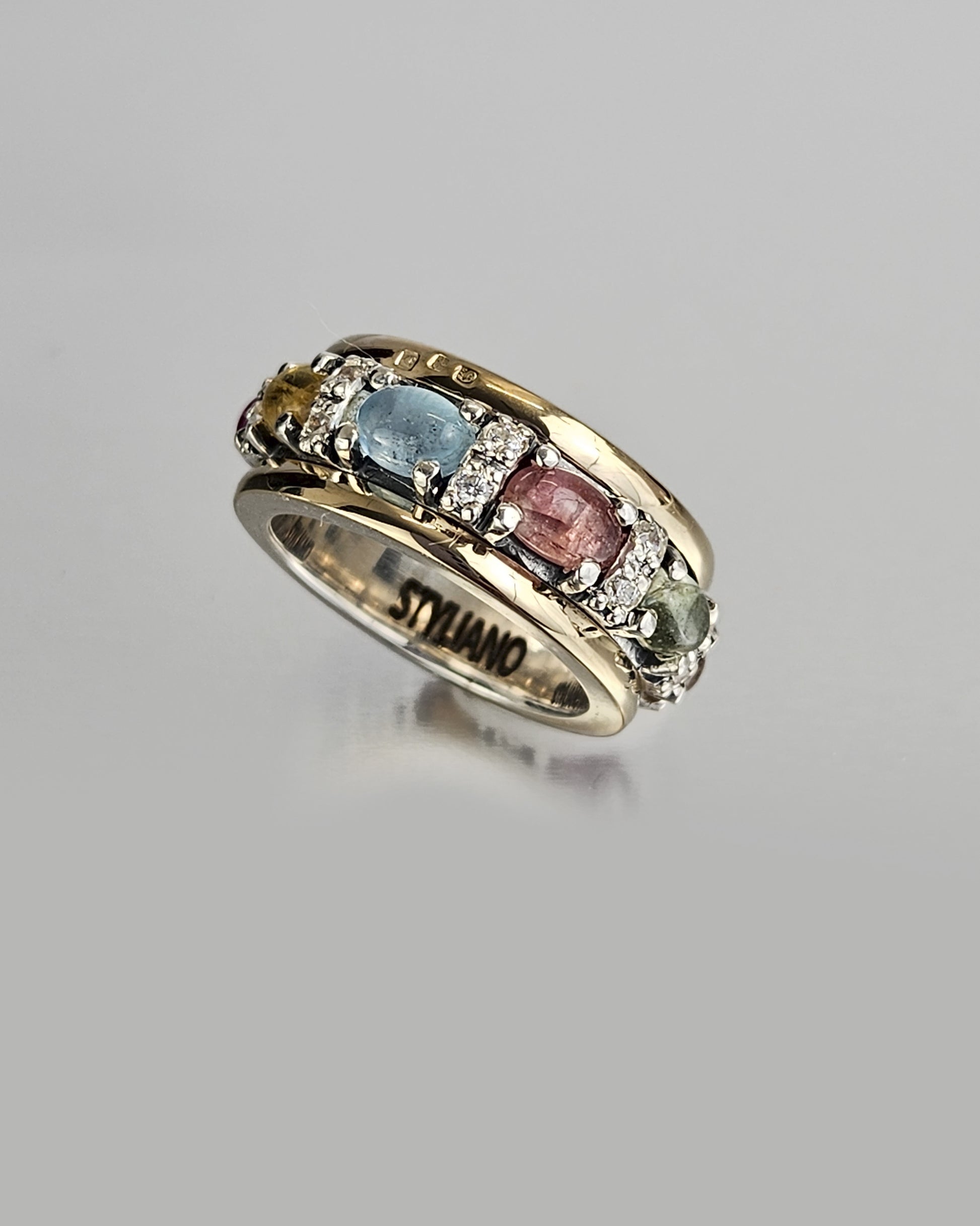 Anillo giratorio plata turmalinas y zirconitas