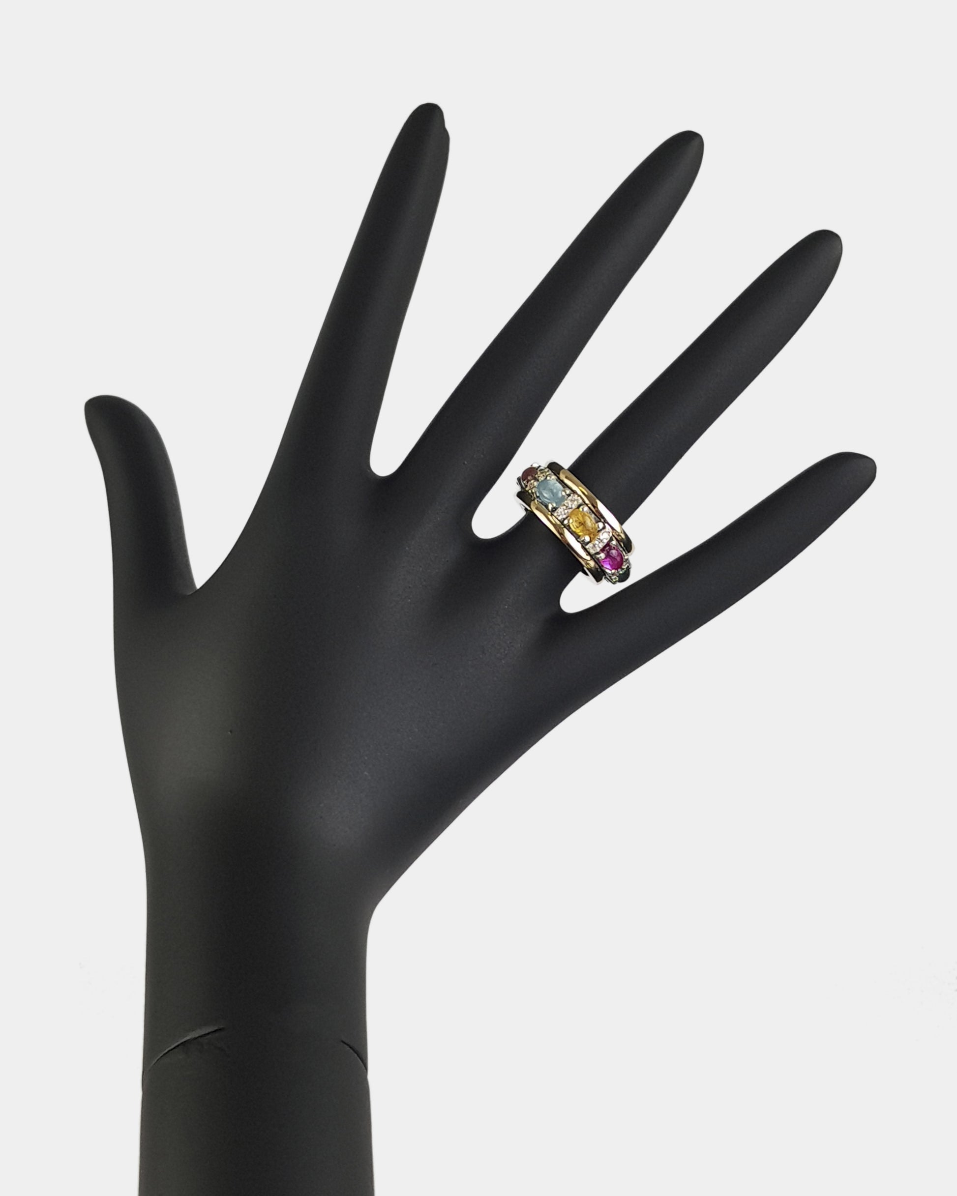 Anillo giratorio plata turmalinas y zirconitas