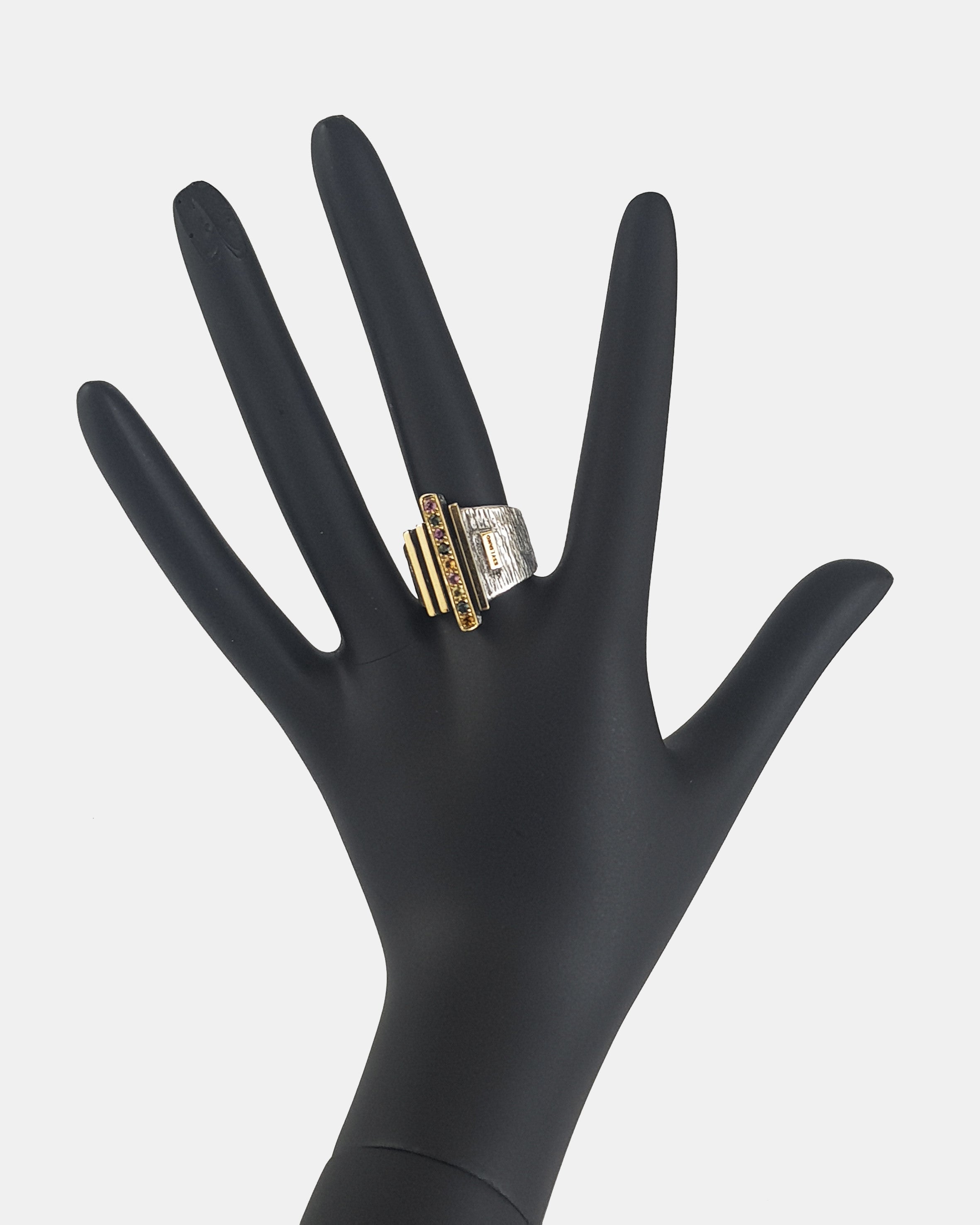 Sortija plata y oro con turmalinas