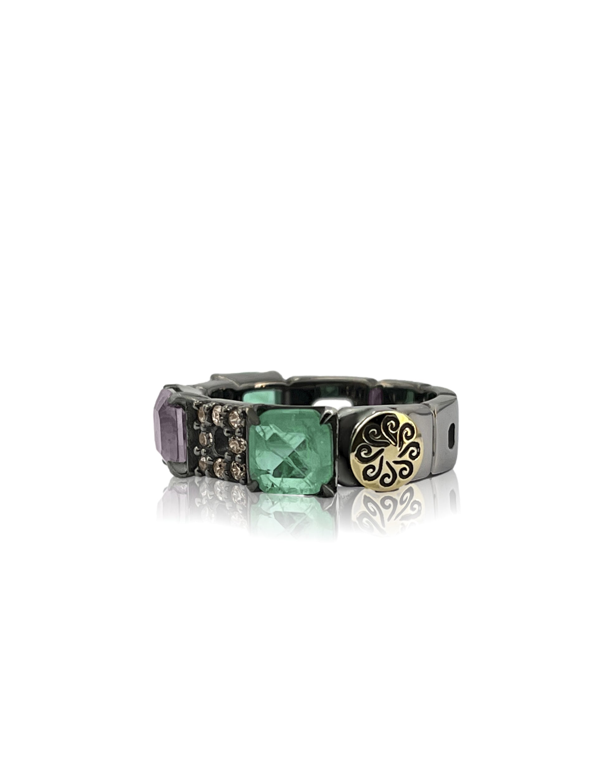 Sortija windows plata con circonitas y piedras semipreciosas