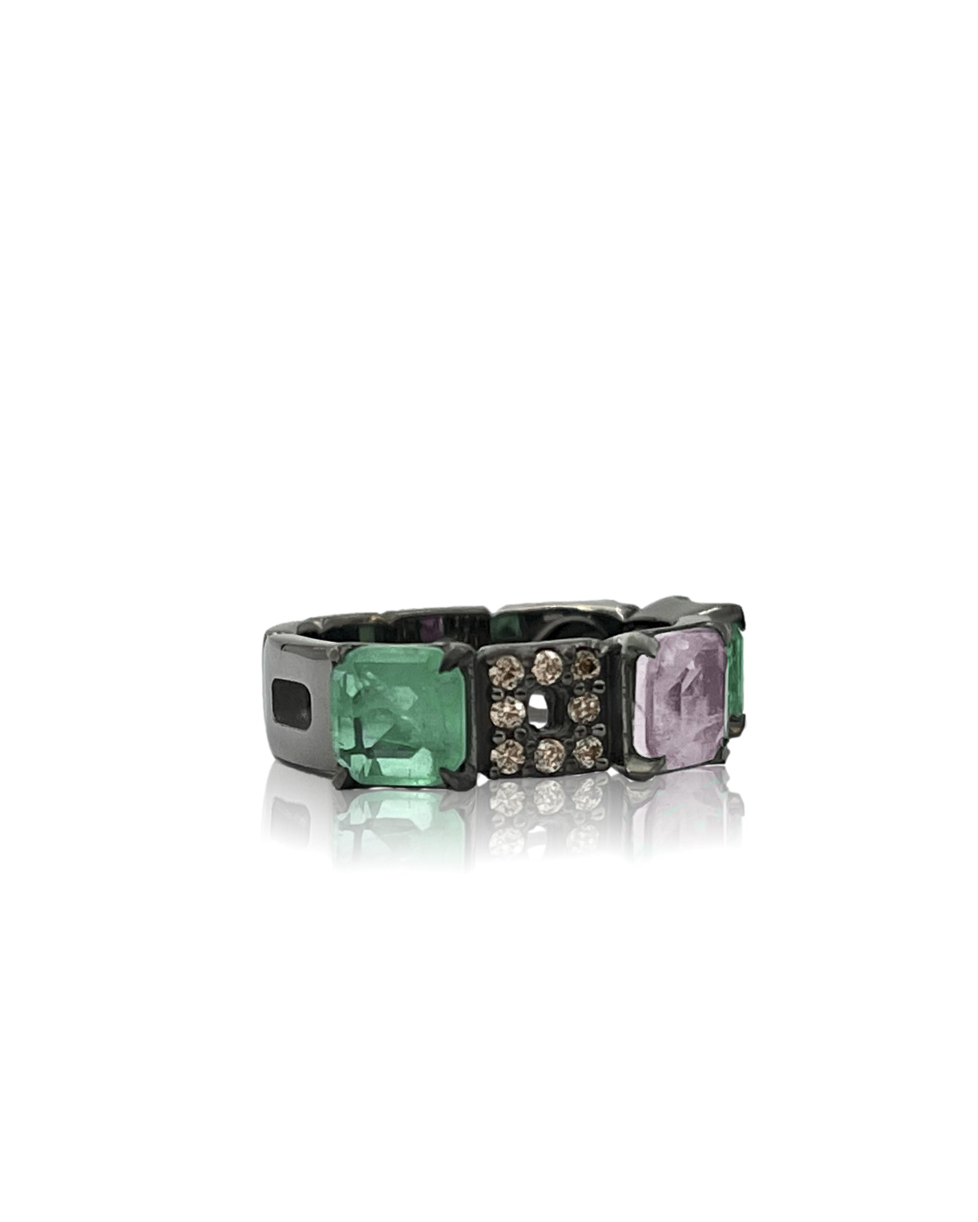 Sortija windows plata con circonitas y piedras semipreciosas